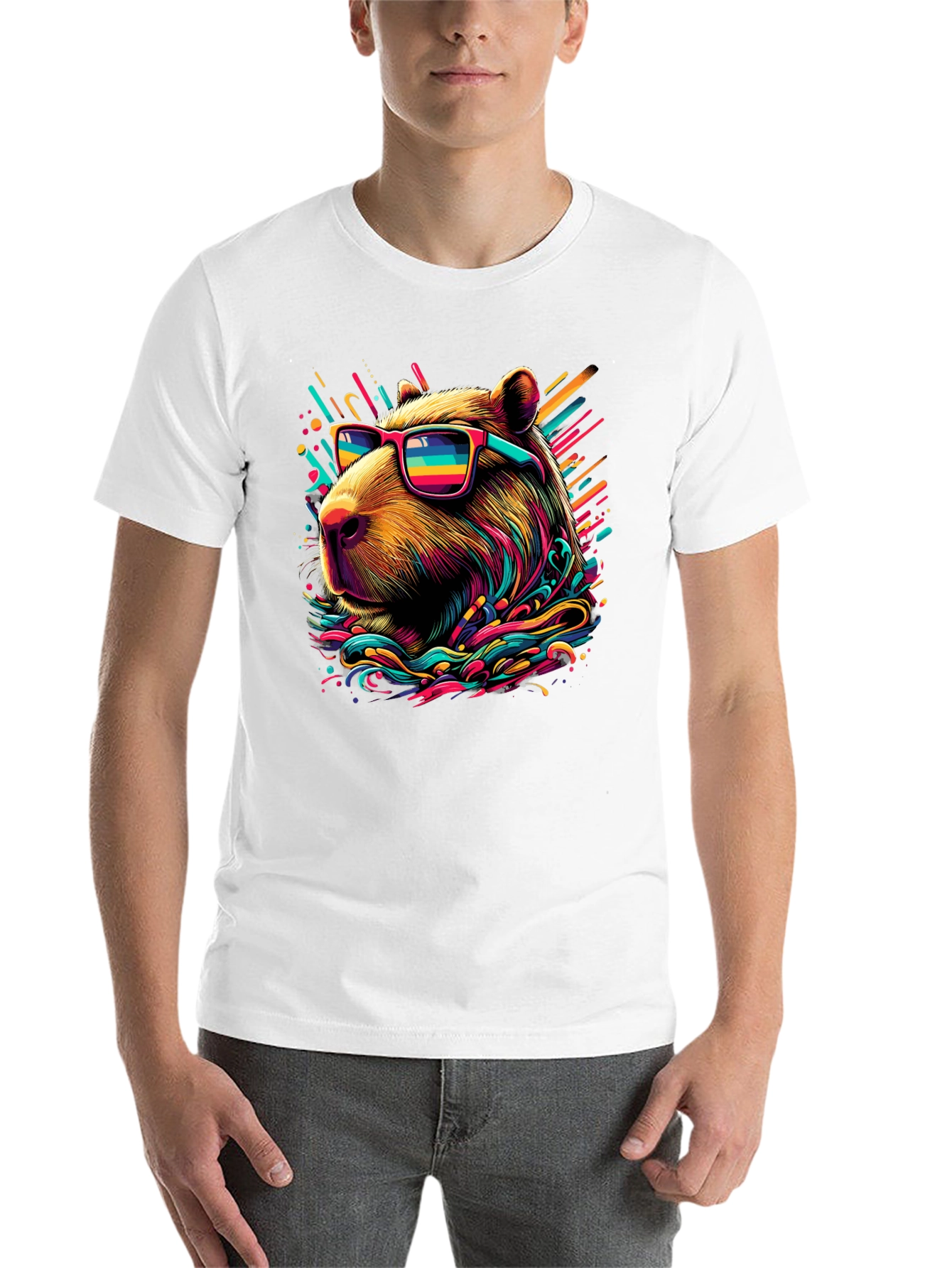 Black Cool Capybara Graphic Tee - Funky Animal Shirt view 14