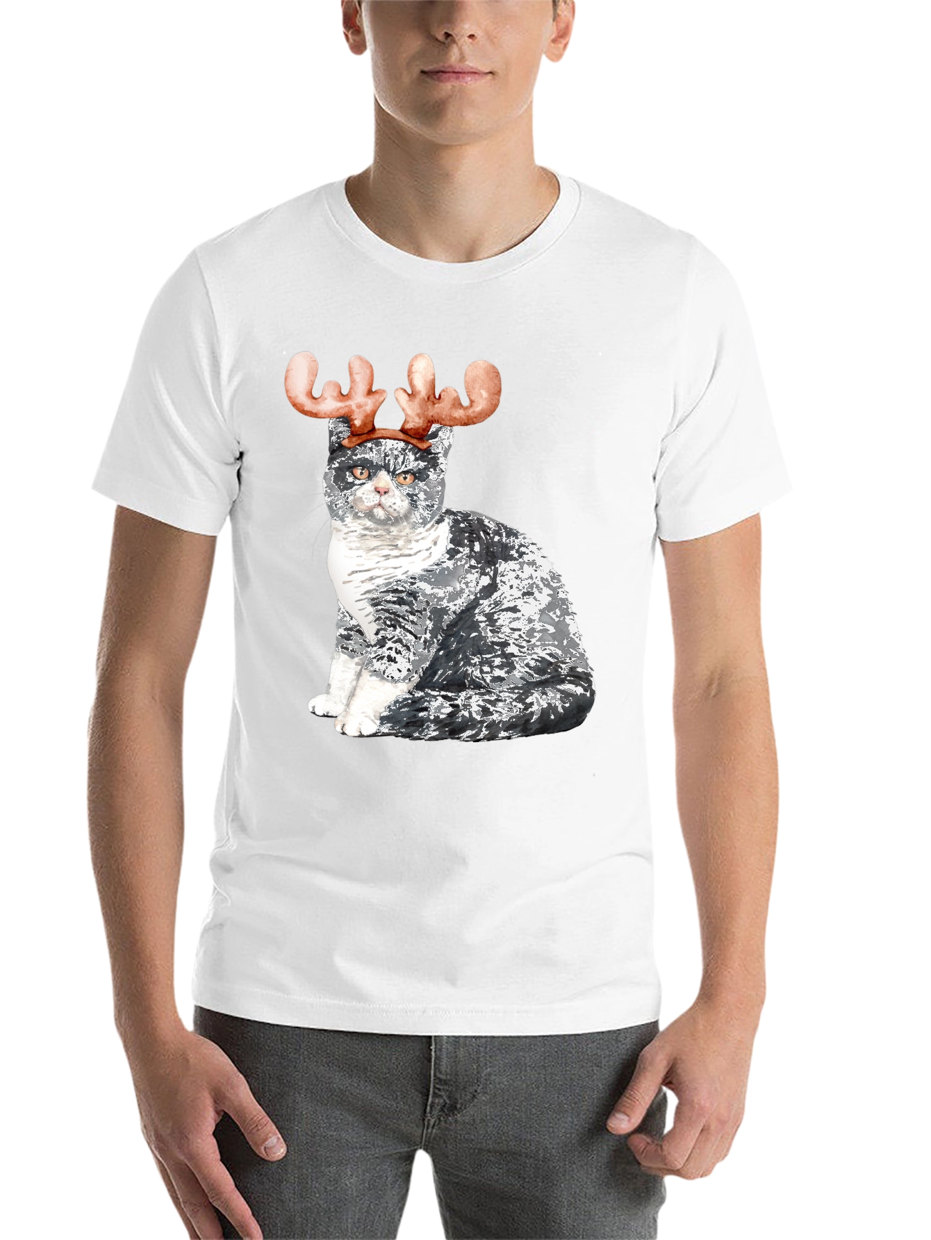 Black Cat with Reindeer Antlers T-Shirt view 14