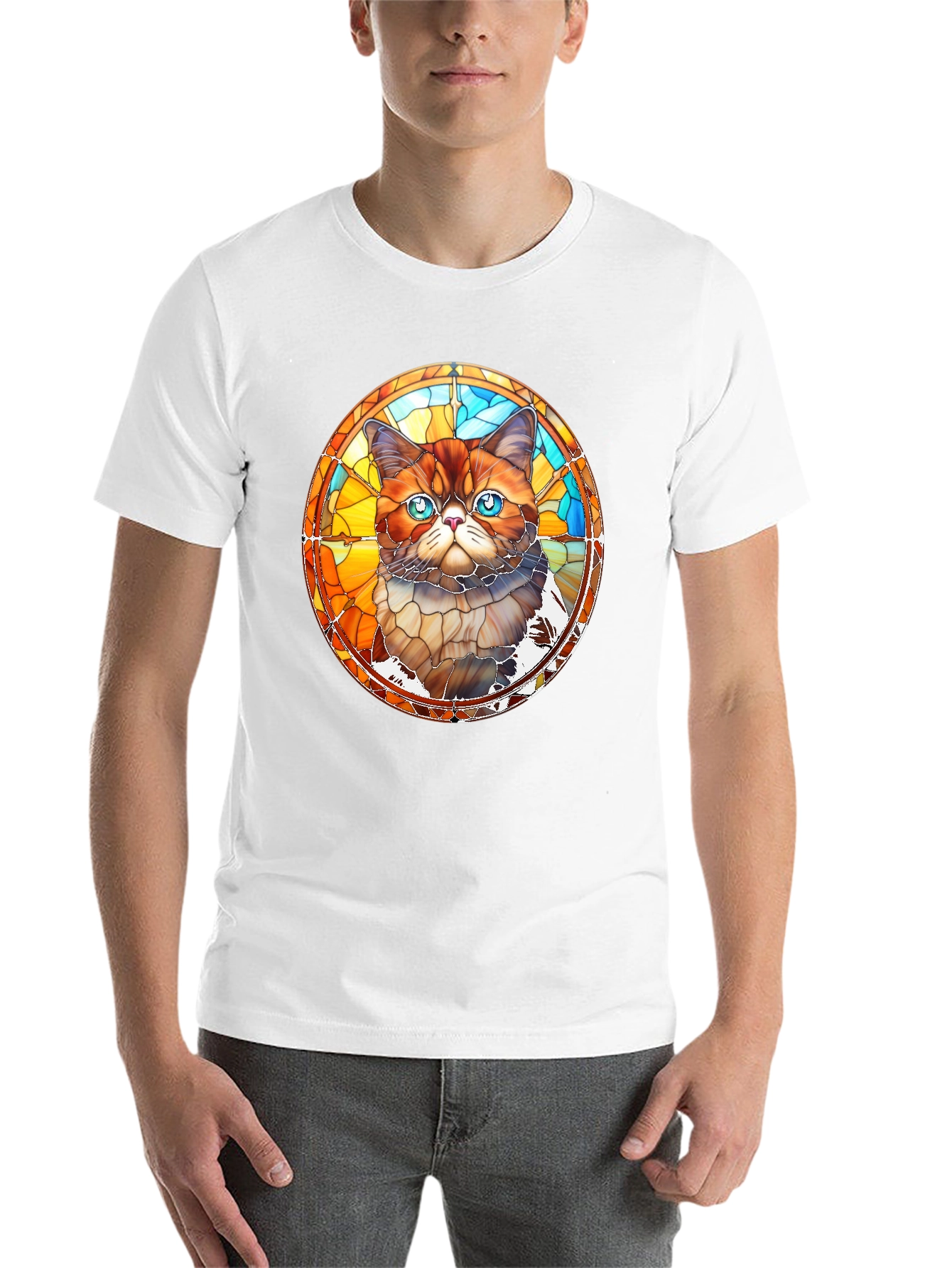 Black Stained Glass Cat Graphic Black T-Shirt view 14