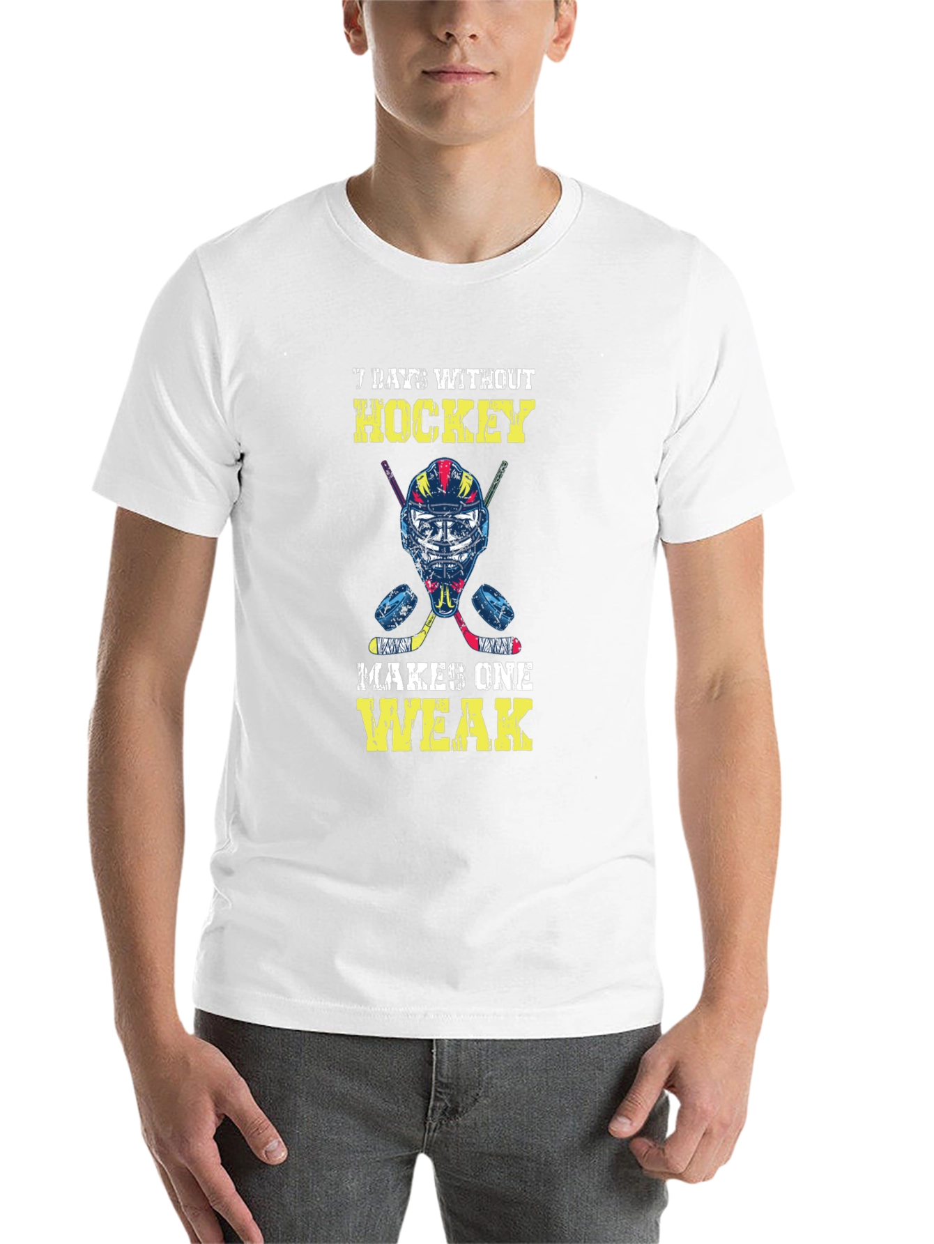 Black Hockey Lover T-Shirt: 7 Days Without Hockey Makes One Weak view 14