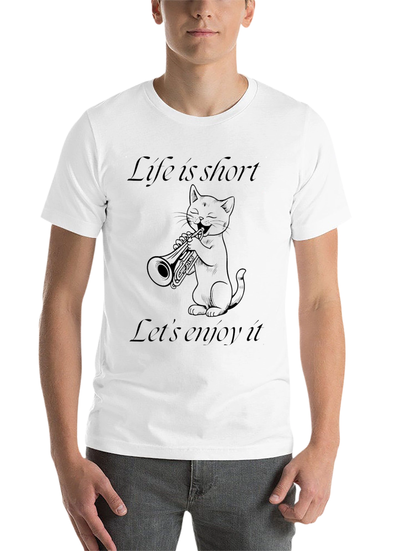 Black Life Is Short Cat Trumpet T-Shirt view 14