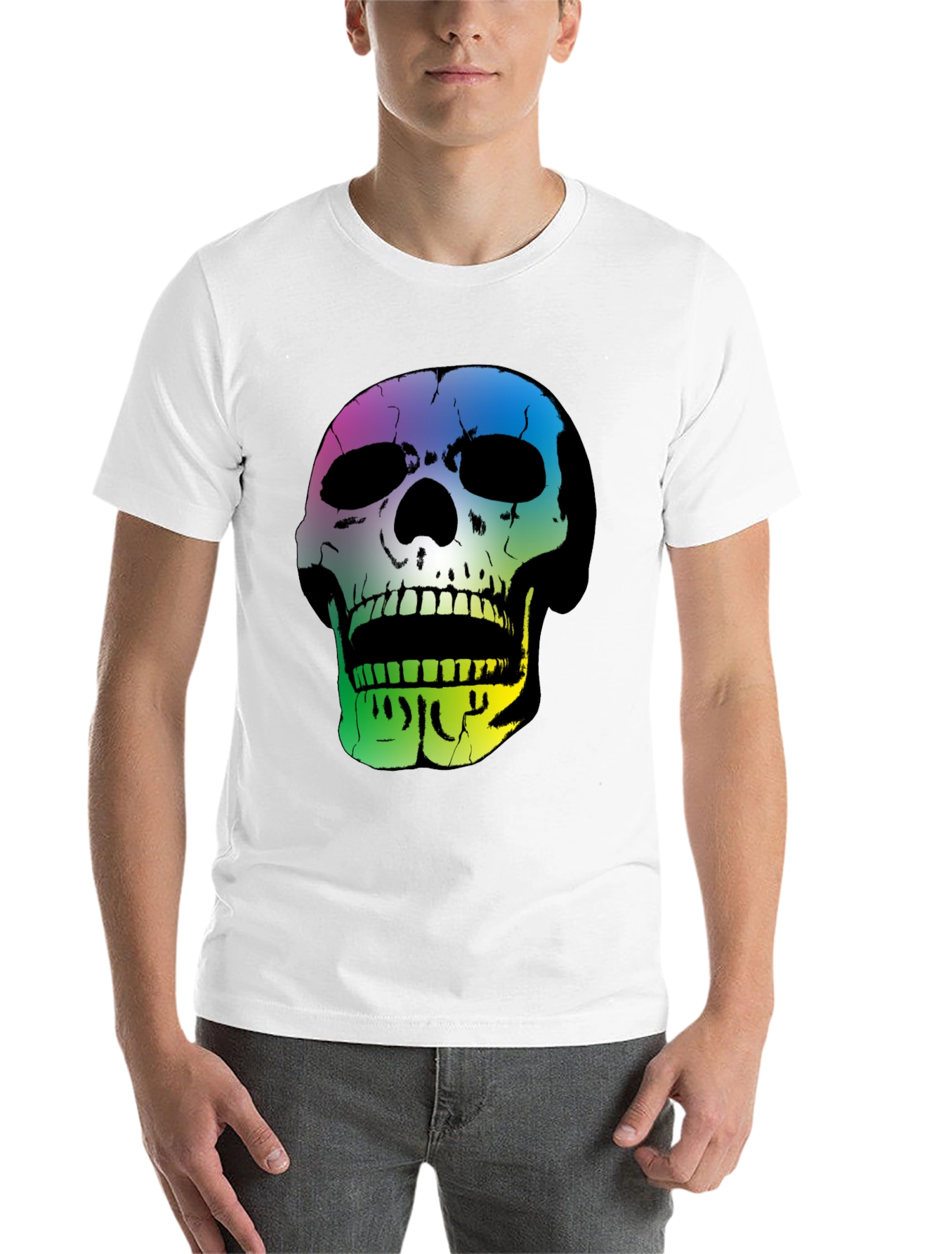 Black Rainbow Skull Graphic Black T-Shirt view 14