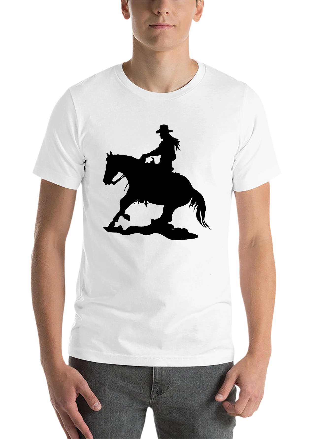 Black Cowgirl Horse Silhouette Black T-Shirt view 14