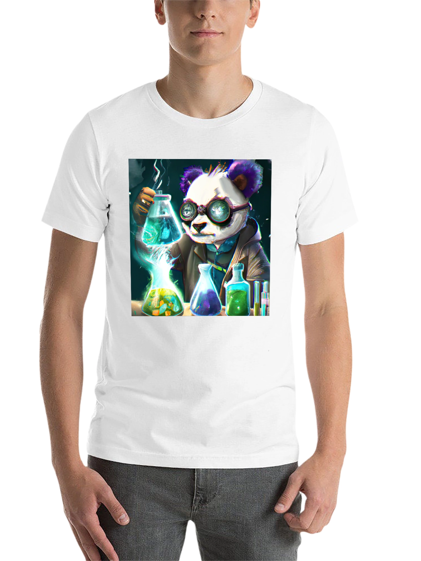 Black Scientist Panda Graphic Tee - Cool Black T-Shirt view 14