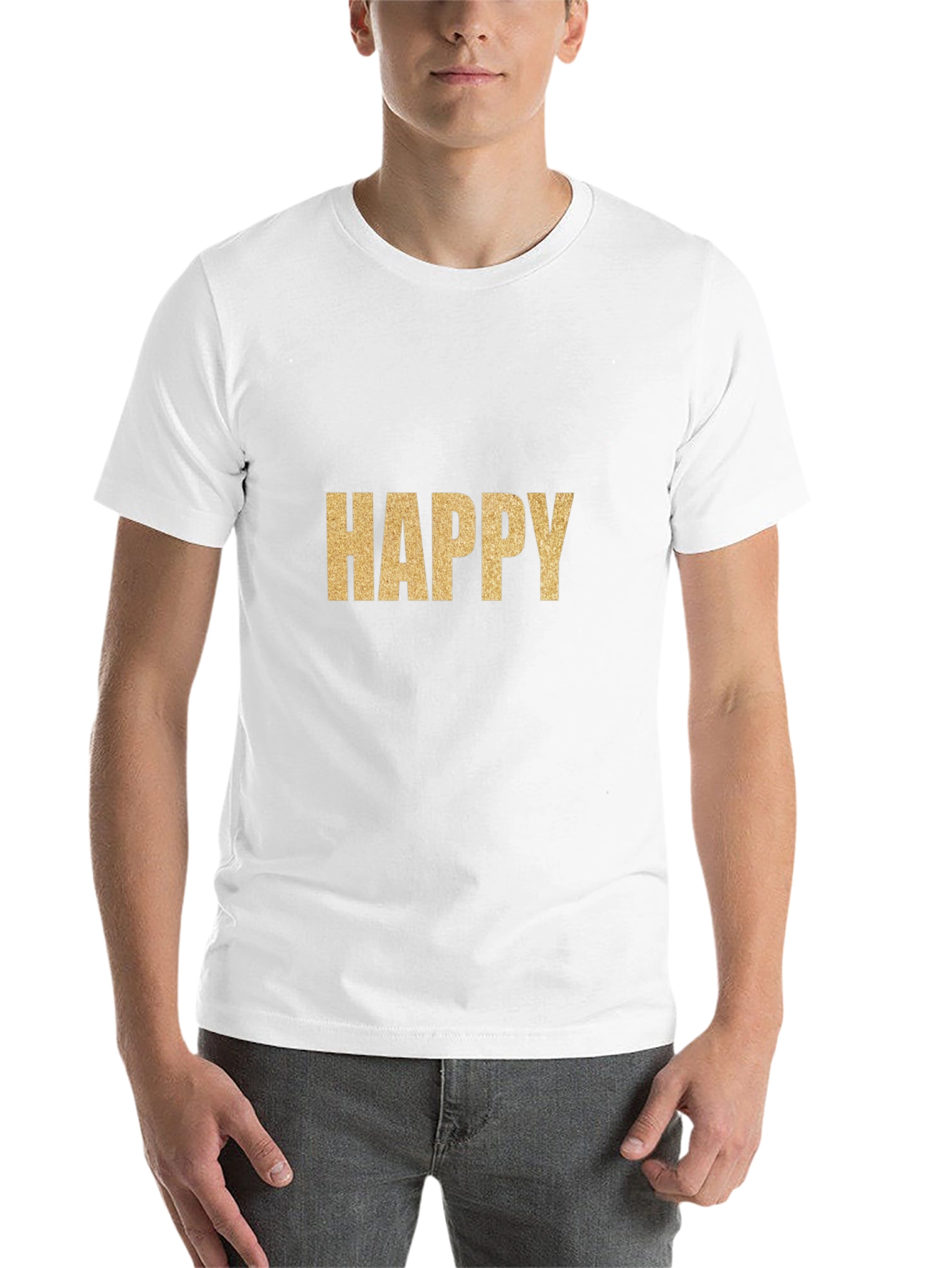 Black Happy Gold Graphic T-Shirt - Classic Crew Neck Tee view 14