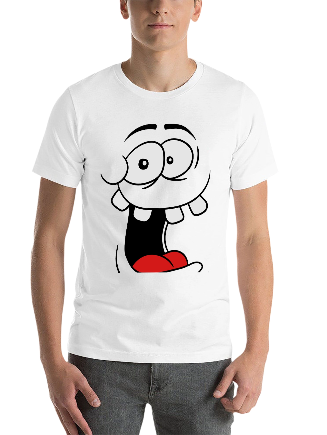 Black Funny Cartoon Face Black Graphic Tee view 14