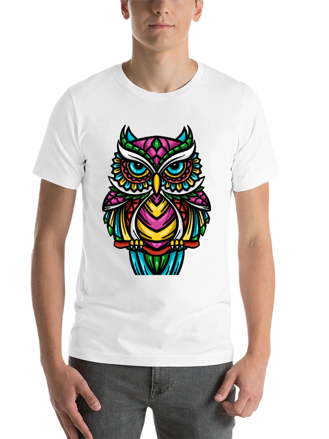 Black Colorful Owl Graphic T-Shirt - Unique Design view 14