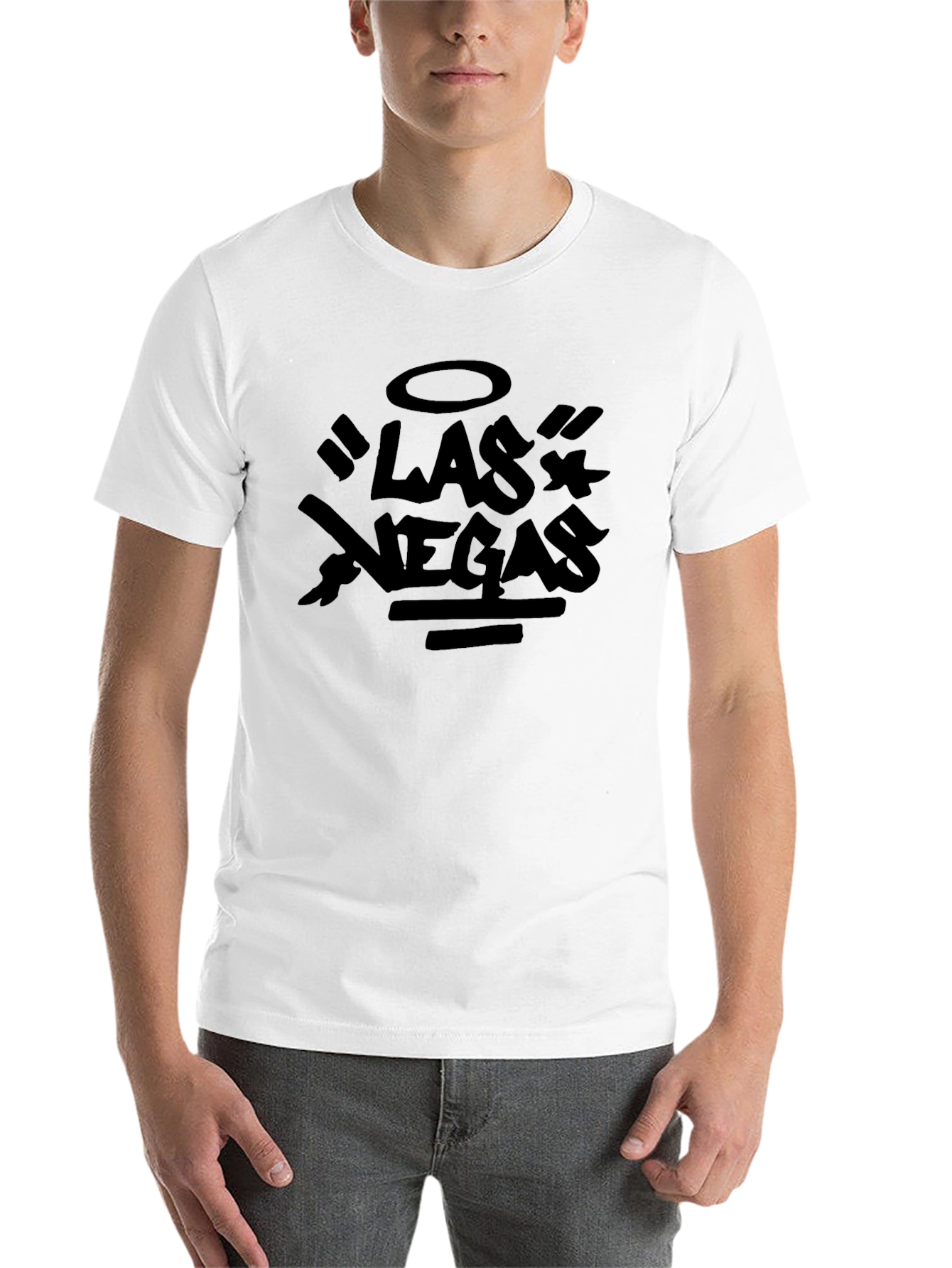 Black Las Vegas Graphic Print Crew Neck T-Shirt view 14