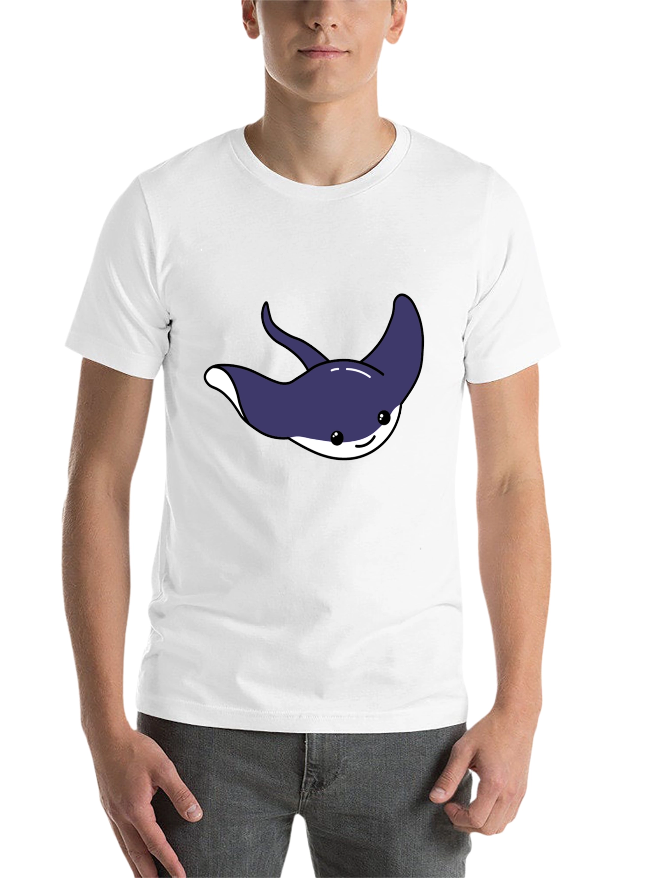 Black Cute Cartoon Stingray Graphic Tee view 14