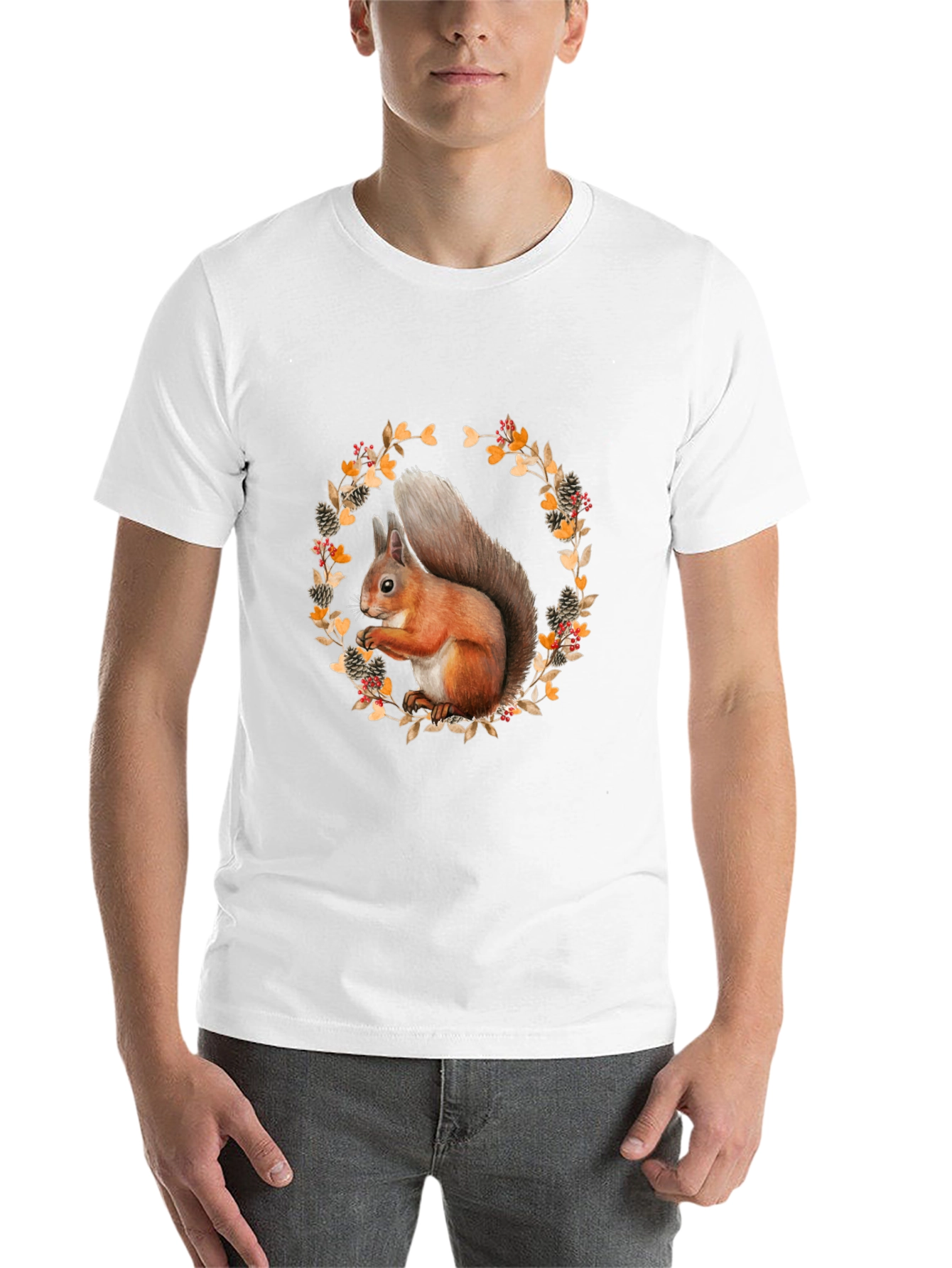 Black Squirrel Wreath Graphic T-Shirt - Unisex Style view 14