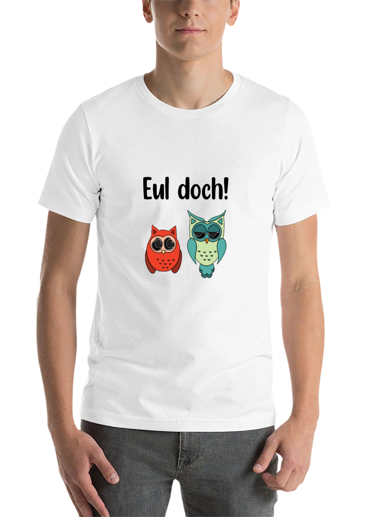 Black Eul doch! Funny Owl Graphic T-Shirt view 14