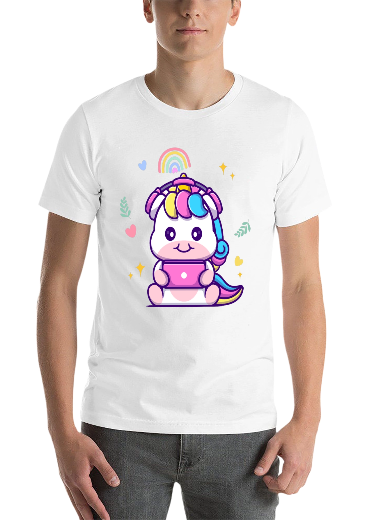 Black Cute Unicorn Laptop Graphic Tee - Black T-Shirt view 14