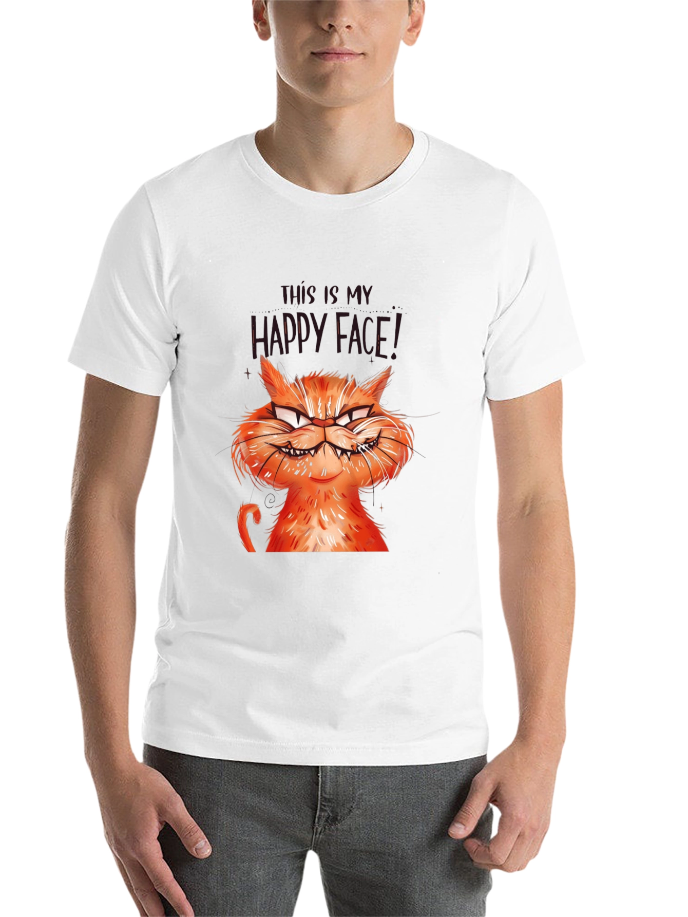 Black Grumpy Cat Graphic Tee - Happy Face T-Shirt view 14