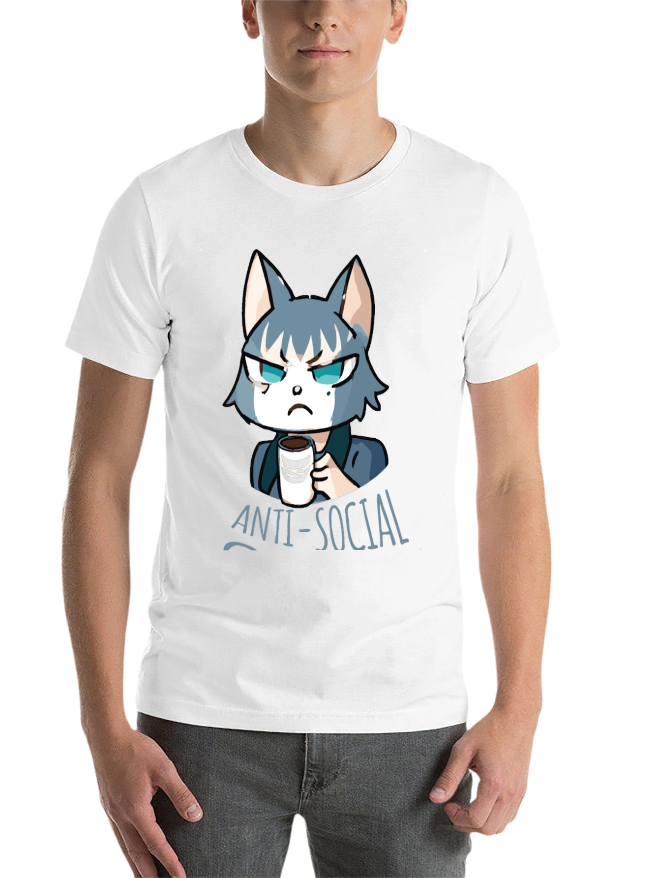 Black Anti-Social Wolf Graphic Tee - Coffee Lover T-Shirt view 14