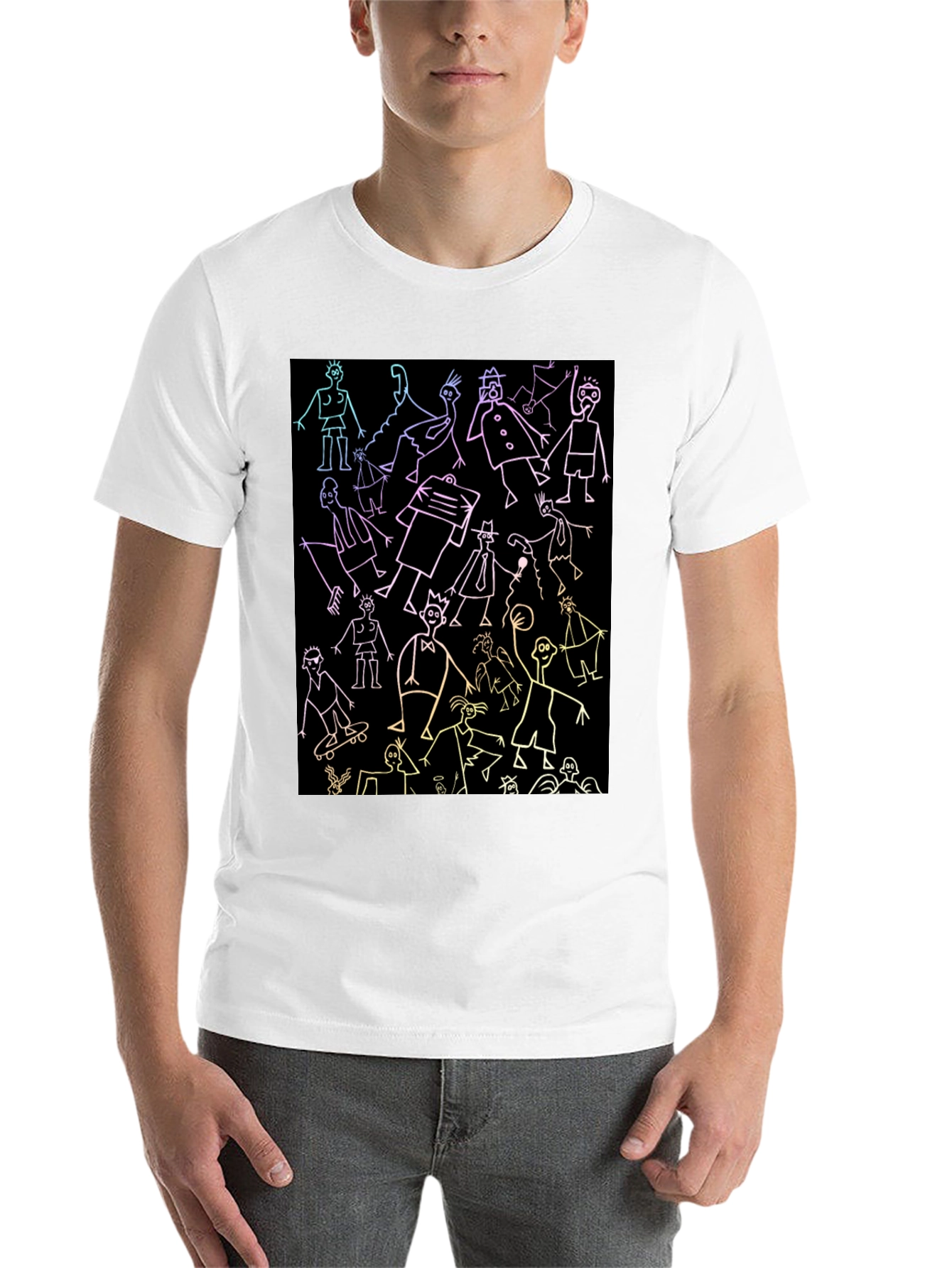 Black Doodle People Graphic Black T-Shirt view 14