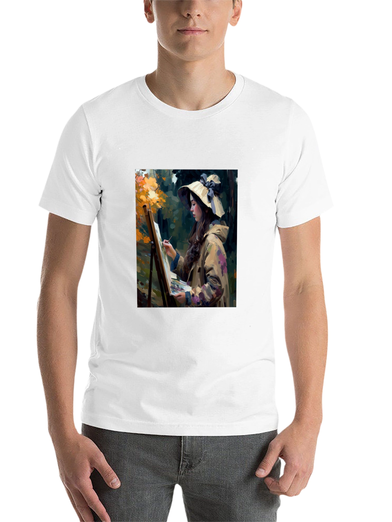Black Artistic Woman Painting Scene Graphic T-Shirt view 14