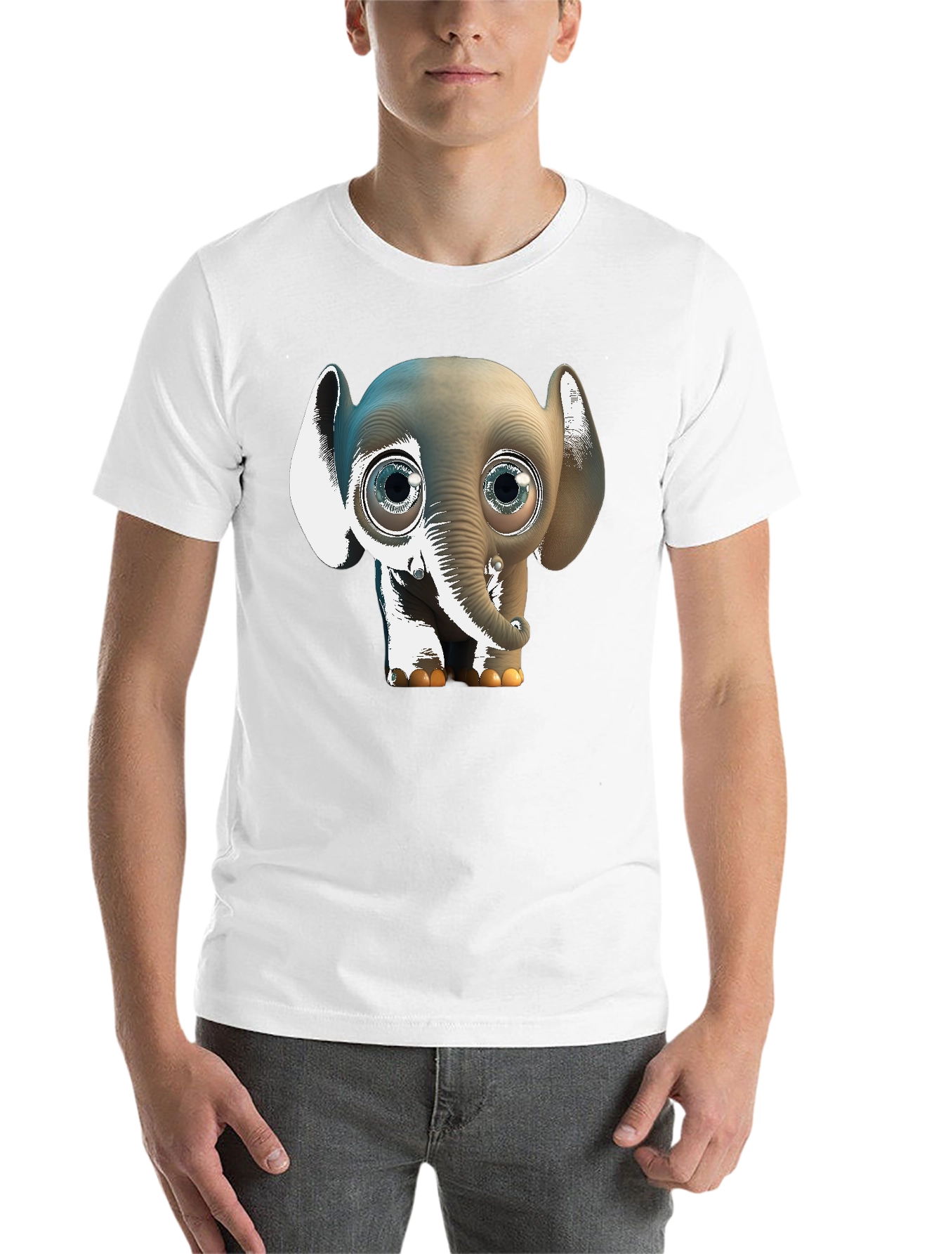 Black Cute Cartoon Elephant Graphic Tee - Black Cotton Comfort view 14