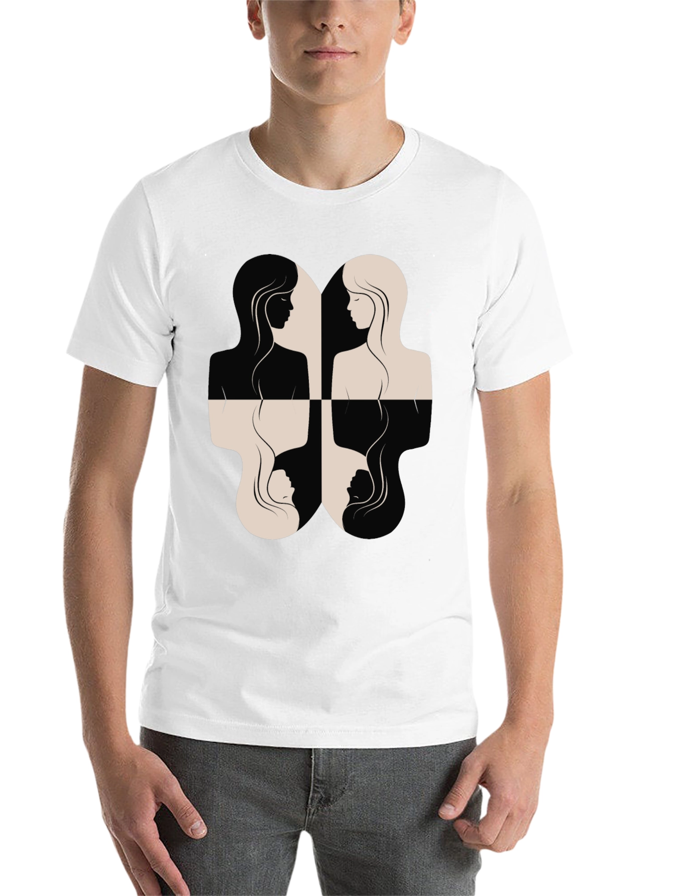 Black Yin Yang Women's Silhouette Graphic Tee - Black view 14