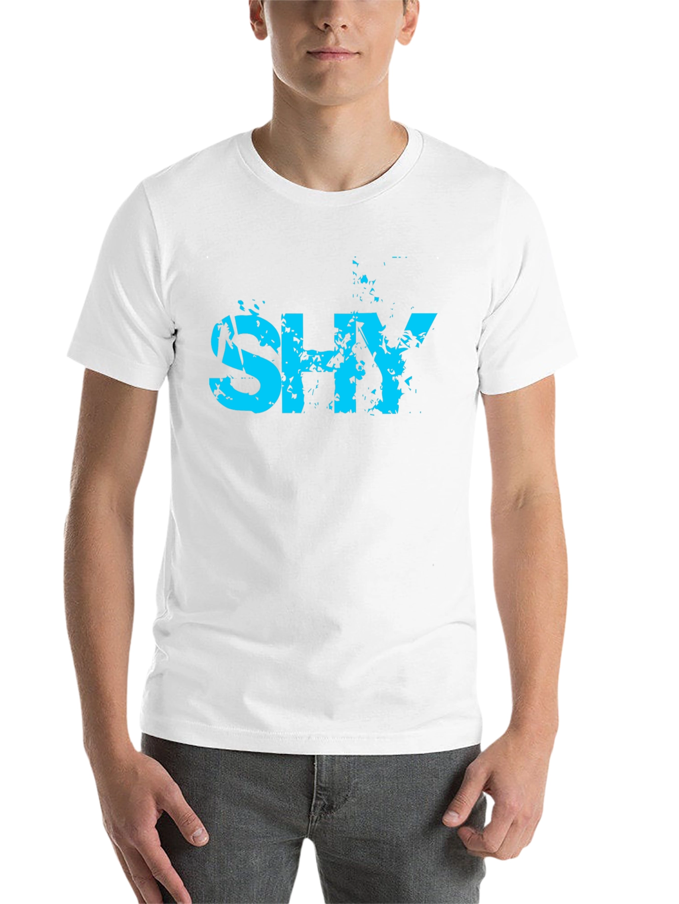 Black Men's "Shy" Graphic T-Shirt - Edgy Blue Print view 14