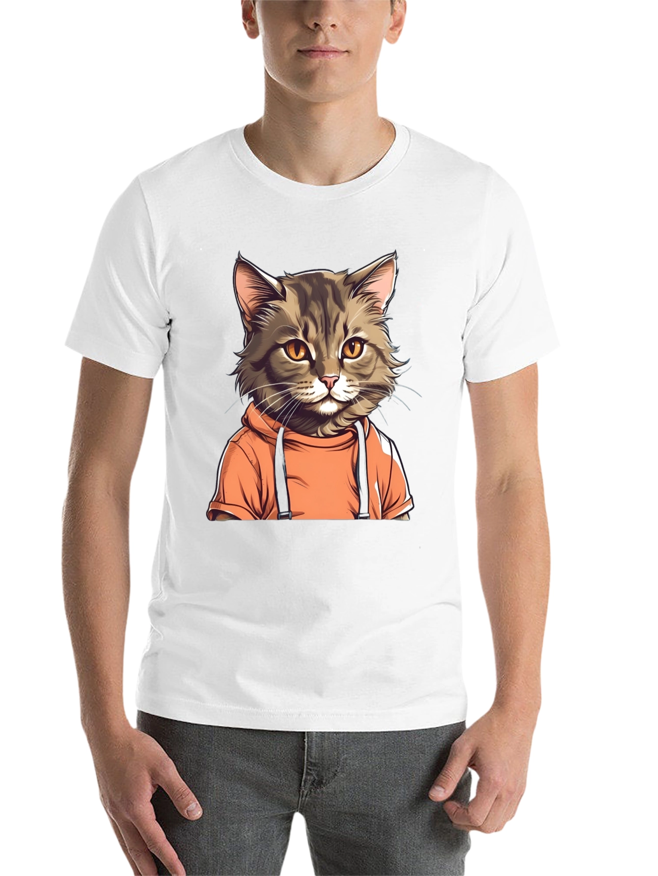 Black Cat in Hoodie Black T-Shirt view 14