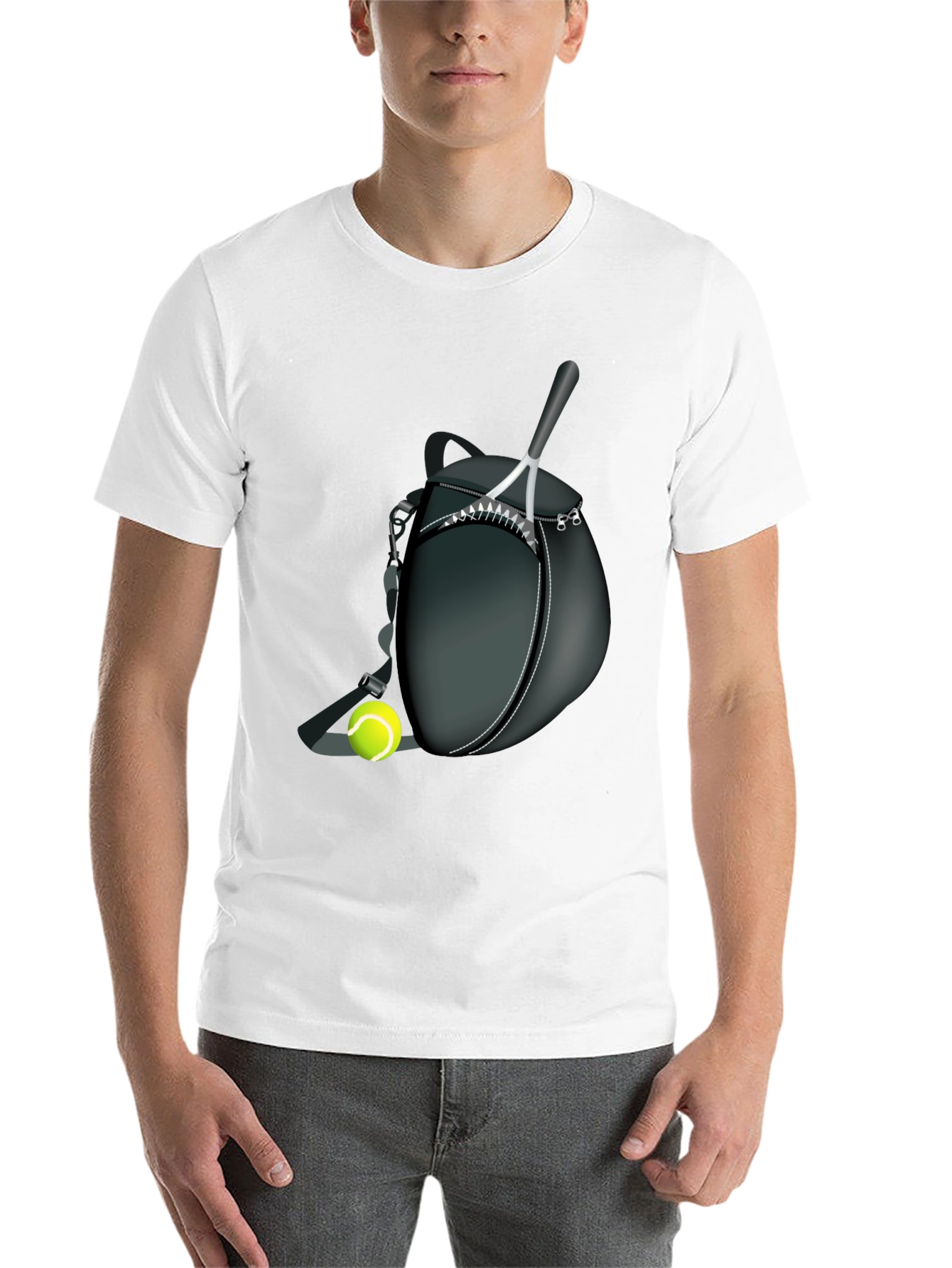 Black Tennis Racket & Ball Graphic Tee - Sporty Casual Style view 14