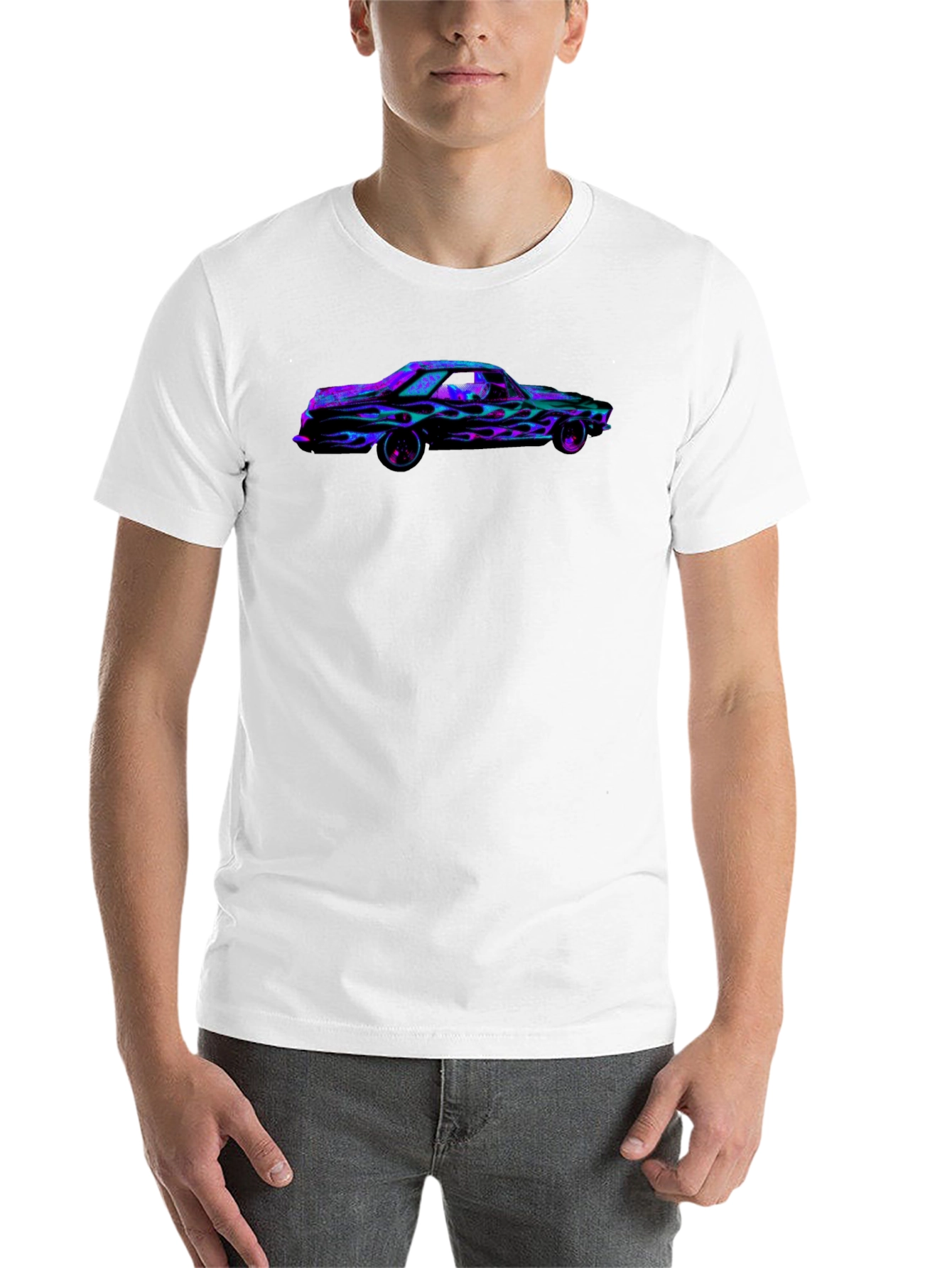 Black Flaming Car Graphic Tee - Bold Black T-Shirt view 14