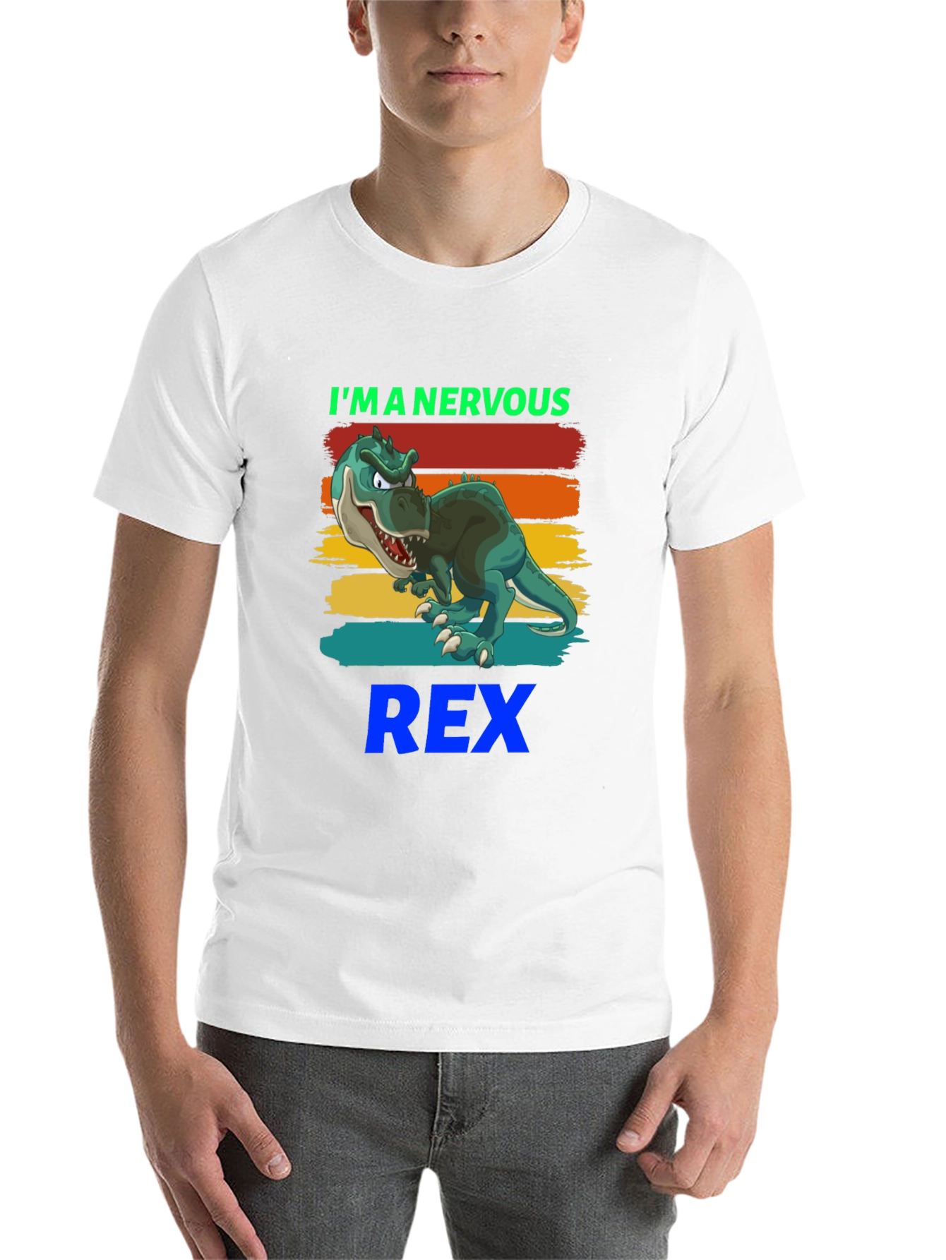 Black Nervous Rex T-Shirt - Cartoon Dinosaur Tee view 14