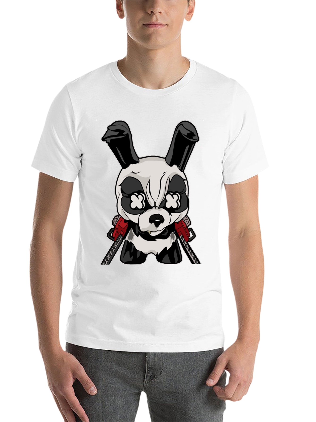 Black Cartoon Rabbit Chainsaw T-Shirt view 14