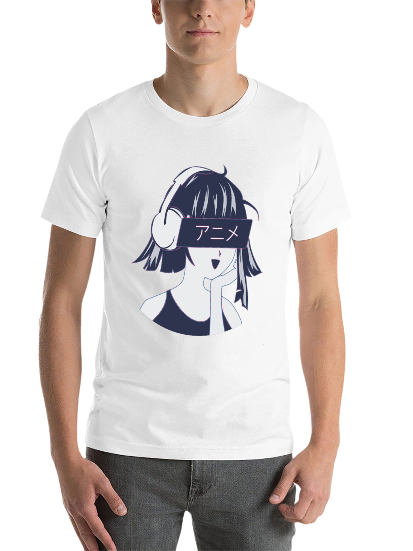 Black Anime Girl Headphones Graphic T-Shirt - Stylish Casual Wear view 14