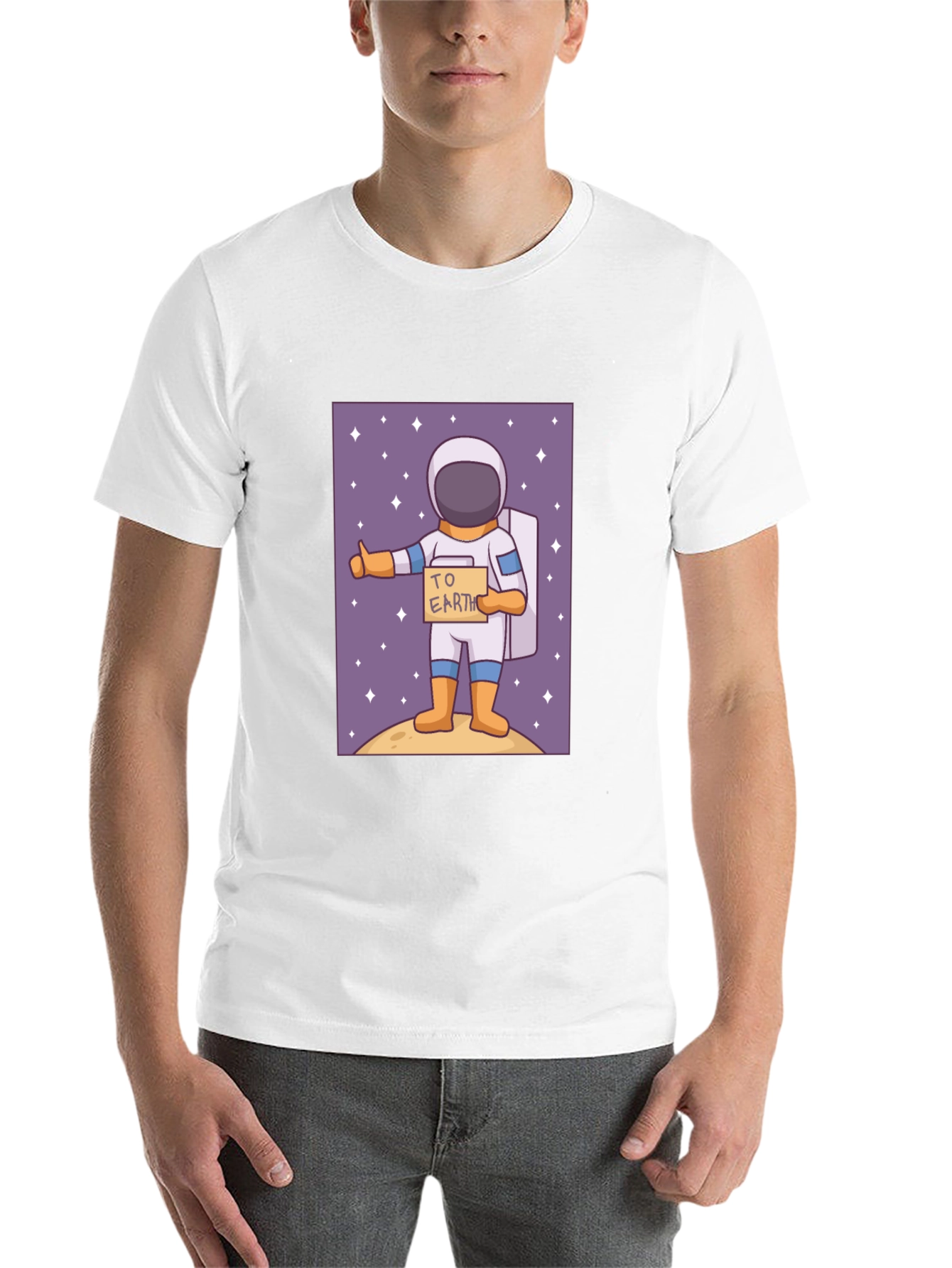 Black Astronaut Hitchhiking T-Shirt - To Earth Cartoon Tee view 14