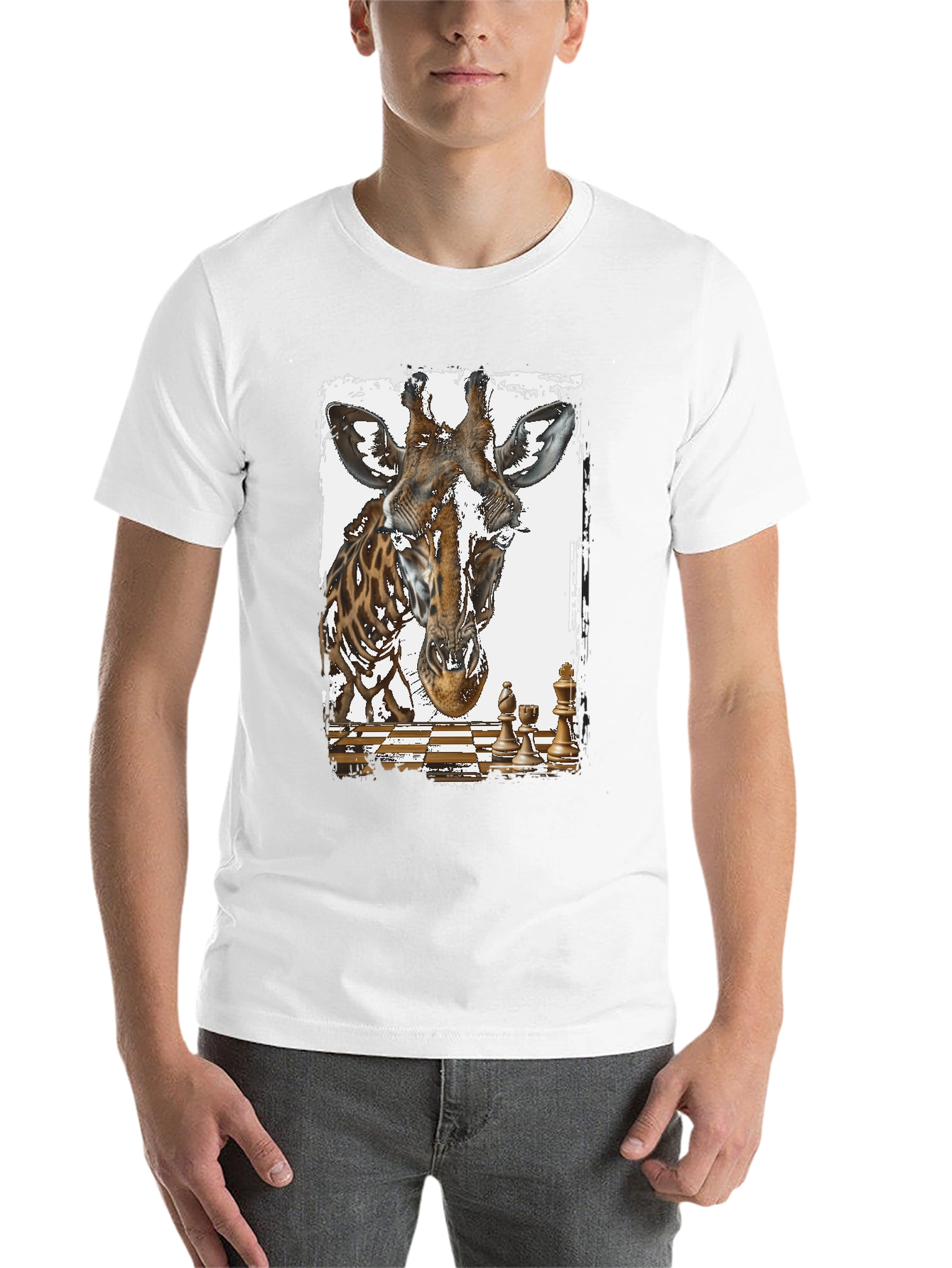 Black Giraffe Chess Graphic Tee - Novelty Design T-Shirt view 14