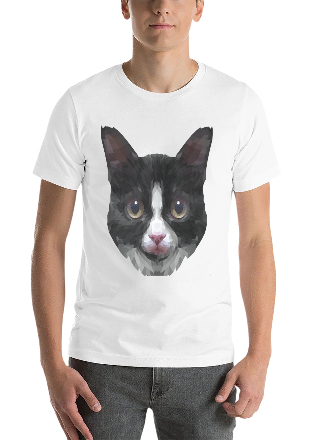 Black Geometric Cat Tee - Modern Graphic T-Shirt view 14