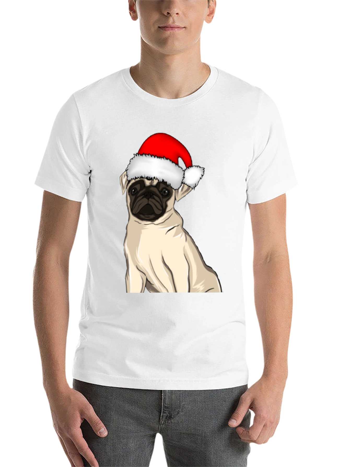 Black Pug in Santa Hat Graphic Tee view 14