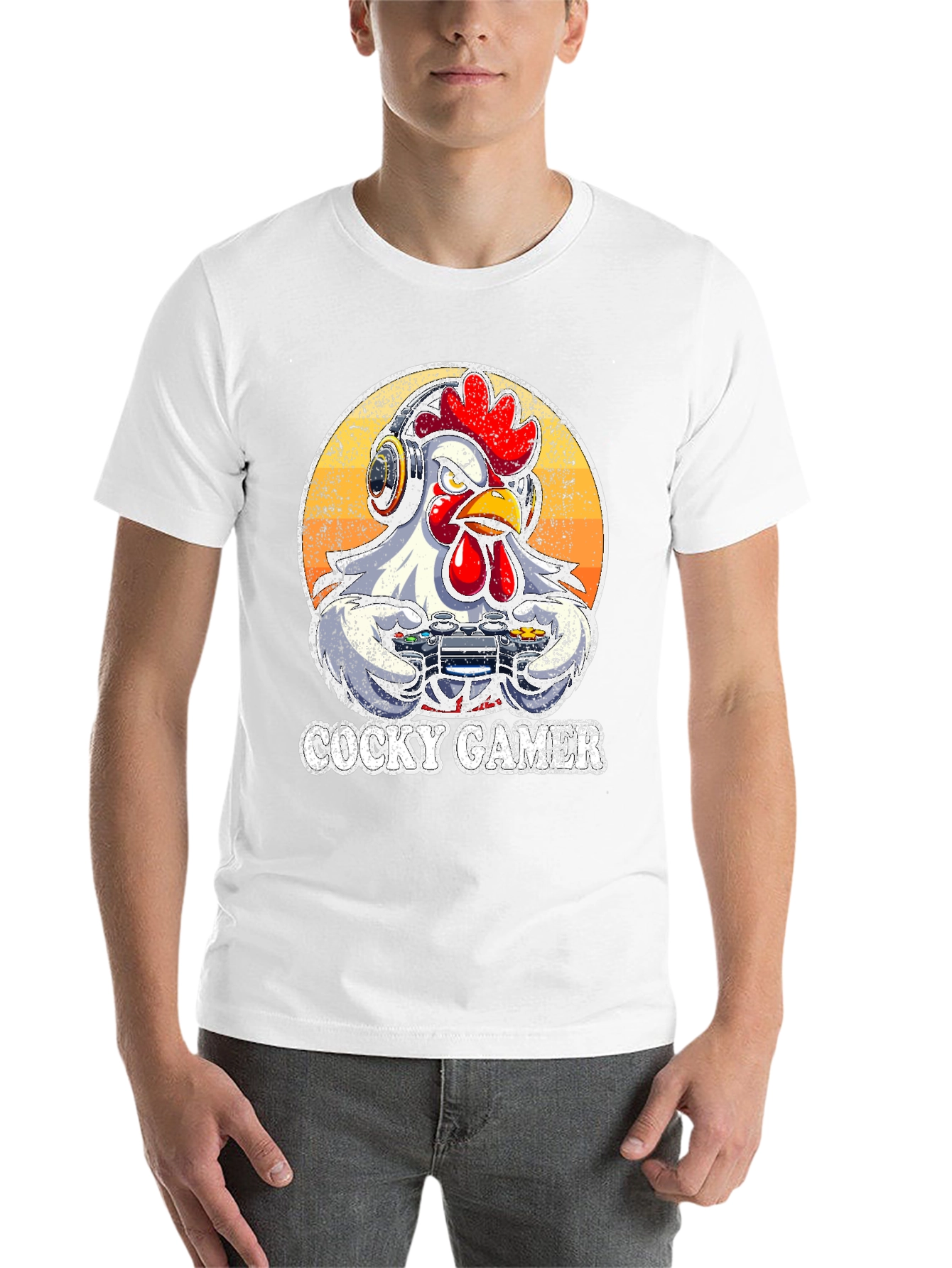 Black Cocky Gamer T-Shirt - Funny Chicken Video Game Tee view 14