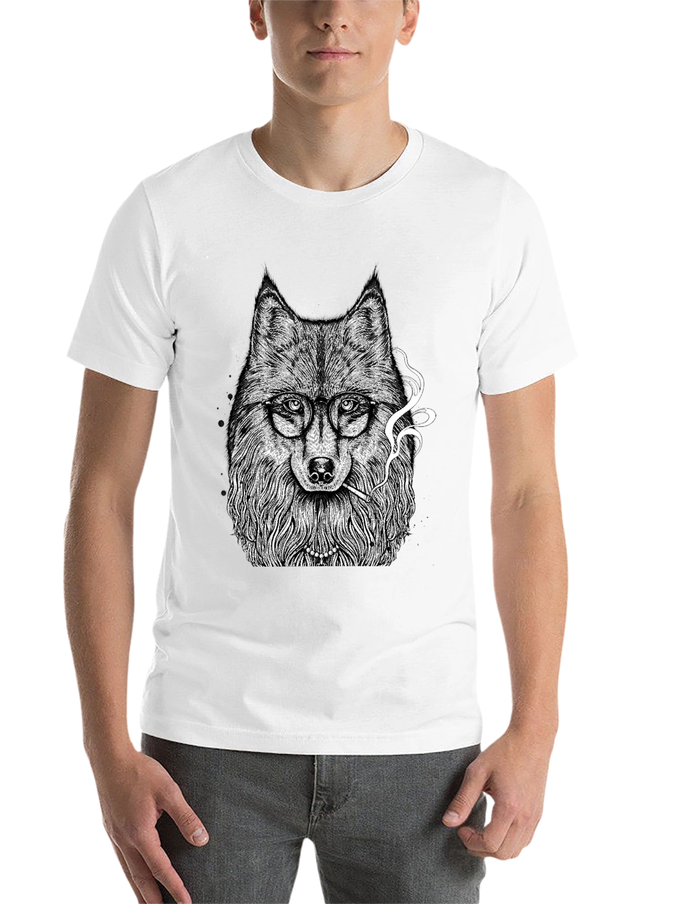 Black Wolf with Glasses Graphic Tee - Black view 14