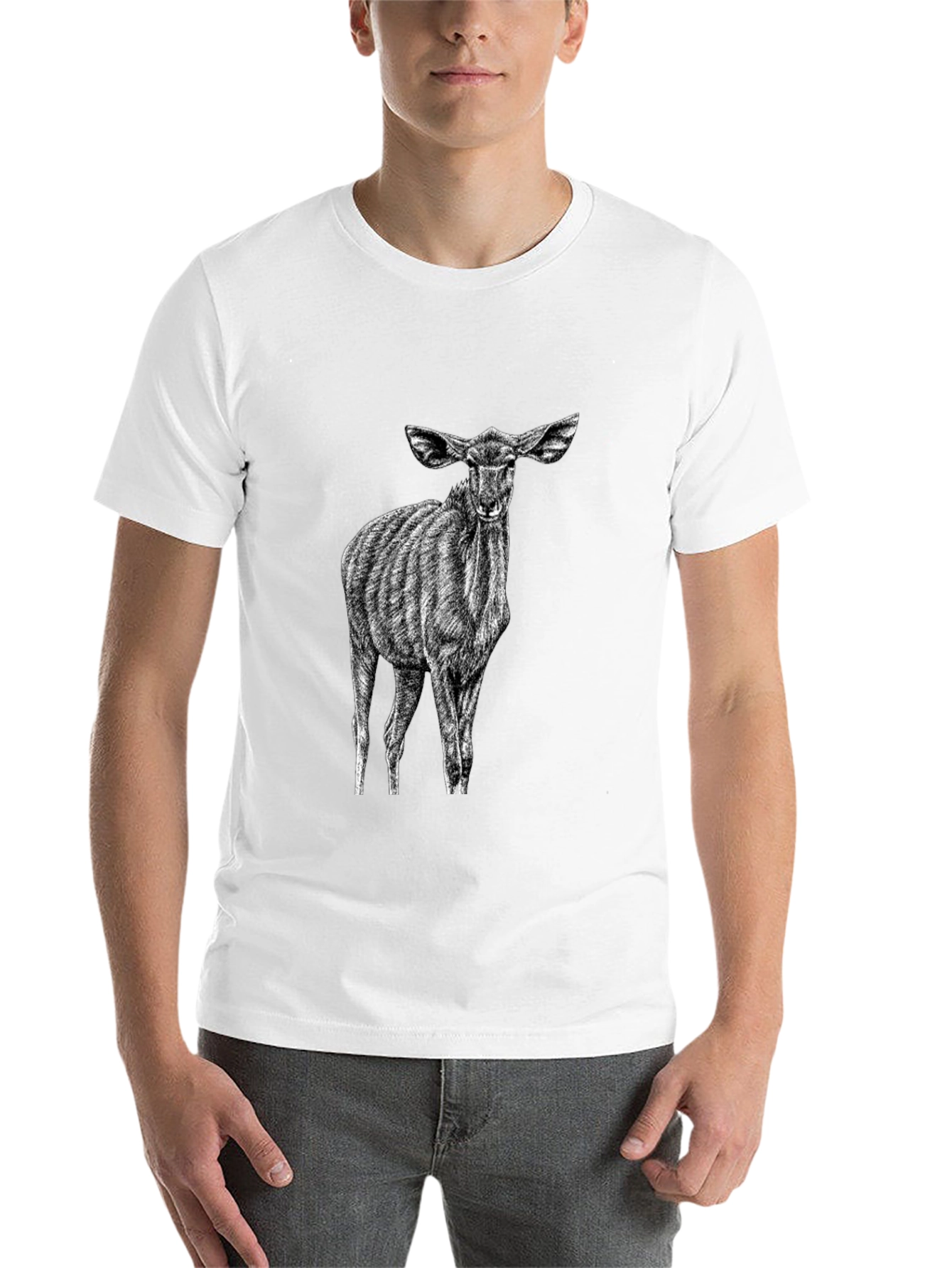 Black Black T-Shirt with Kudu Antelope Design view 14