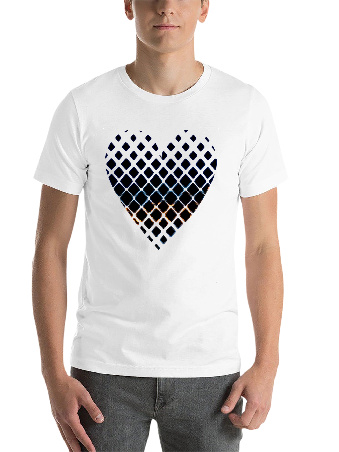Black Abstract Heart Grid Men's Black T-Shirt view 14