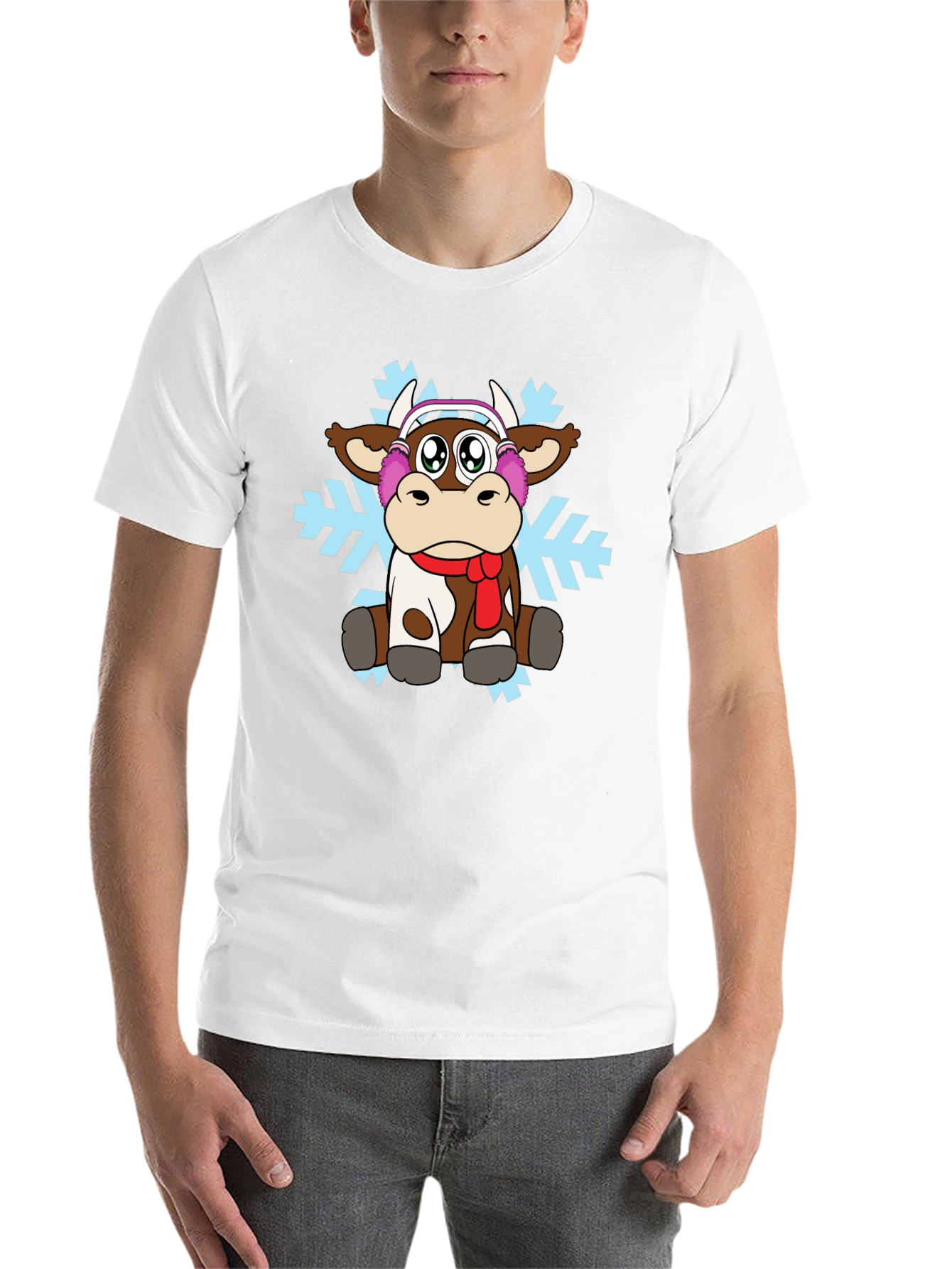 Black Cute Cartoon Cow Winter T-Shirt view 14