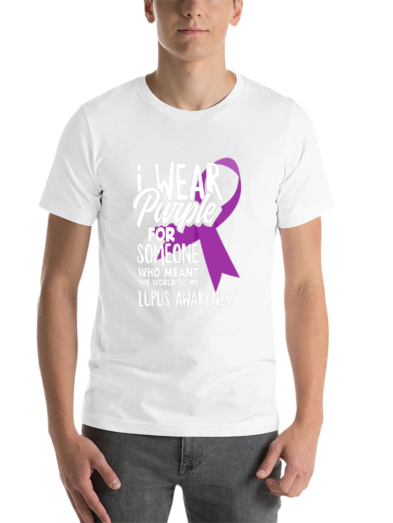 Black Lupus Awareness T-Shirt - I Wear Purple Ribbon view 14