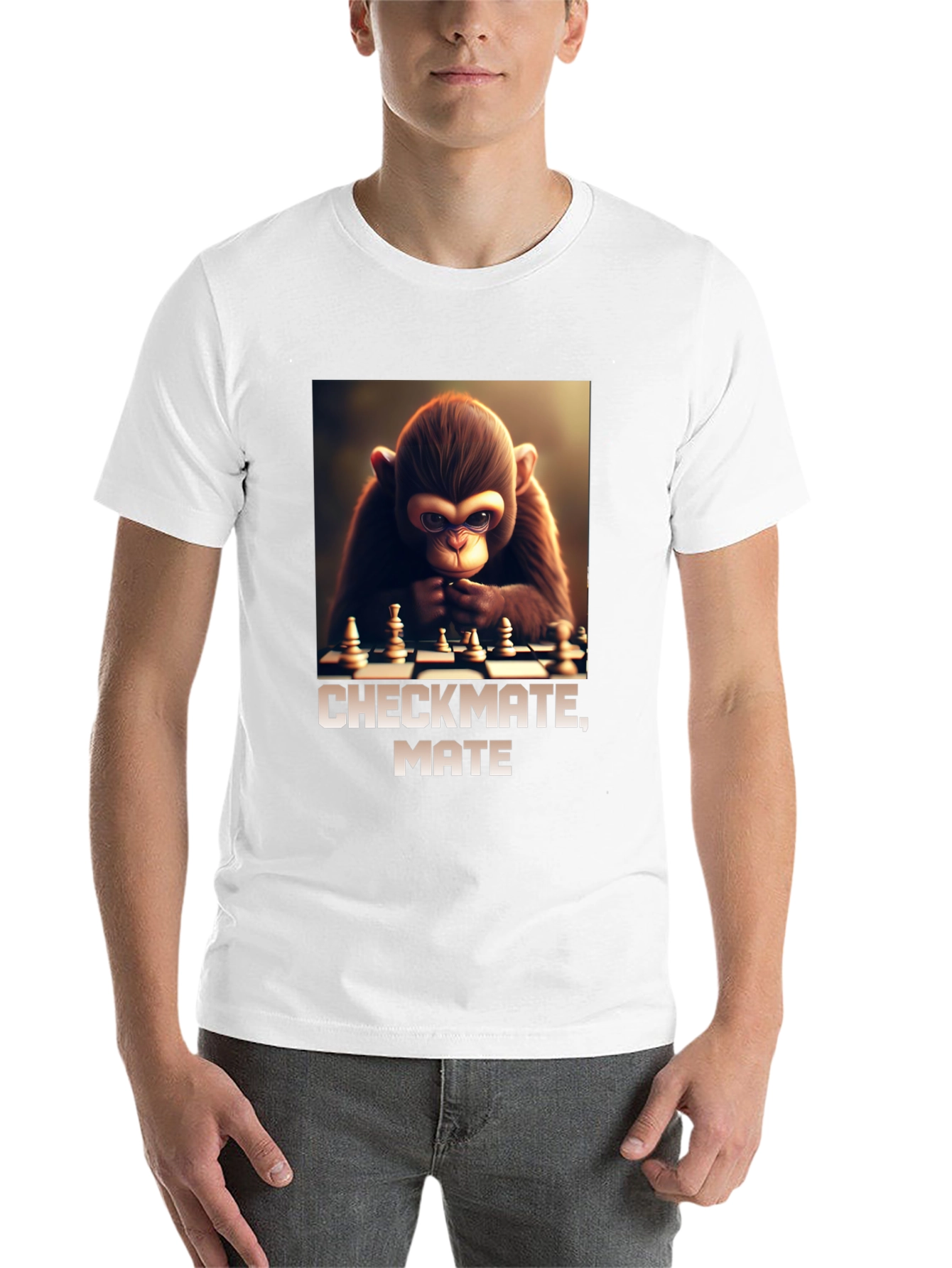 Black Checkmate, Mate! Monkey Chess T-Shirt view 14