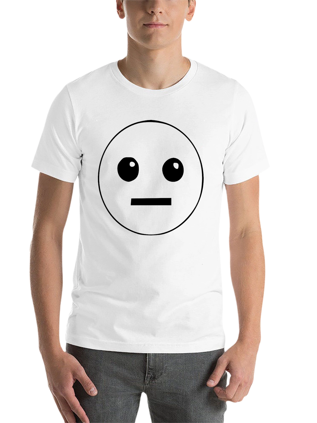 Black Deadpan Emoji Black T-Shirt - Classic Crew Neck Tee view 14