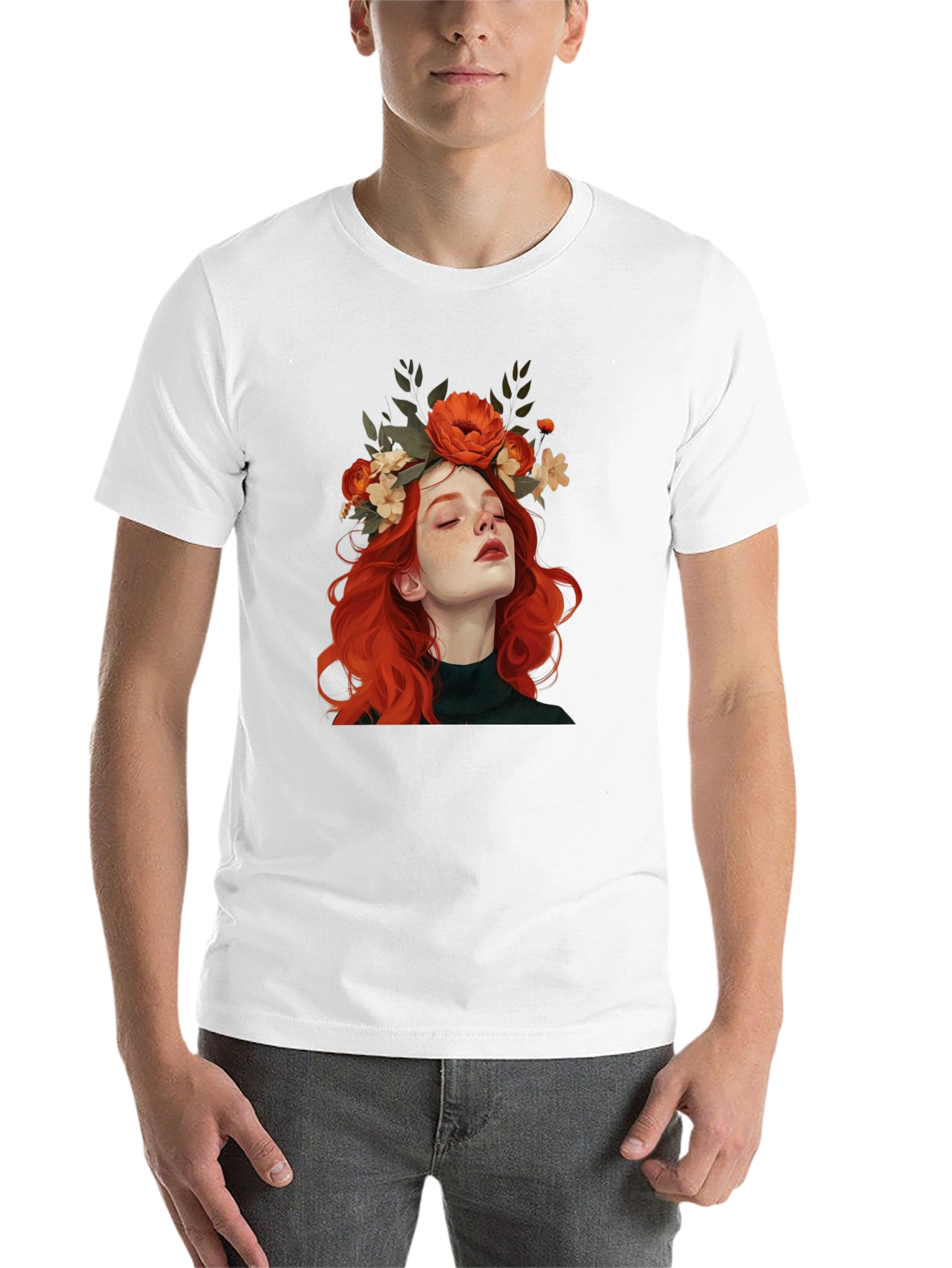 Black Floral Crown Woman Graphic Black T-Shirt view 14