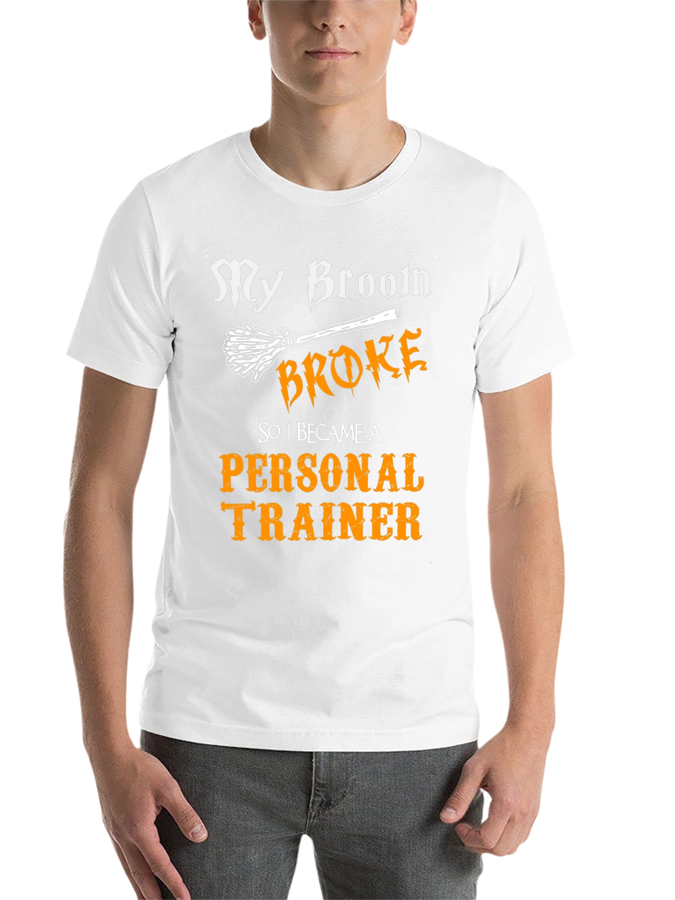 Black Funny Personal Trainer T-Shirt, Witch Broom Joke view 14