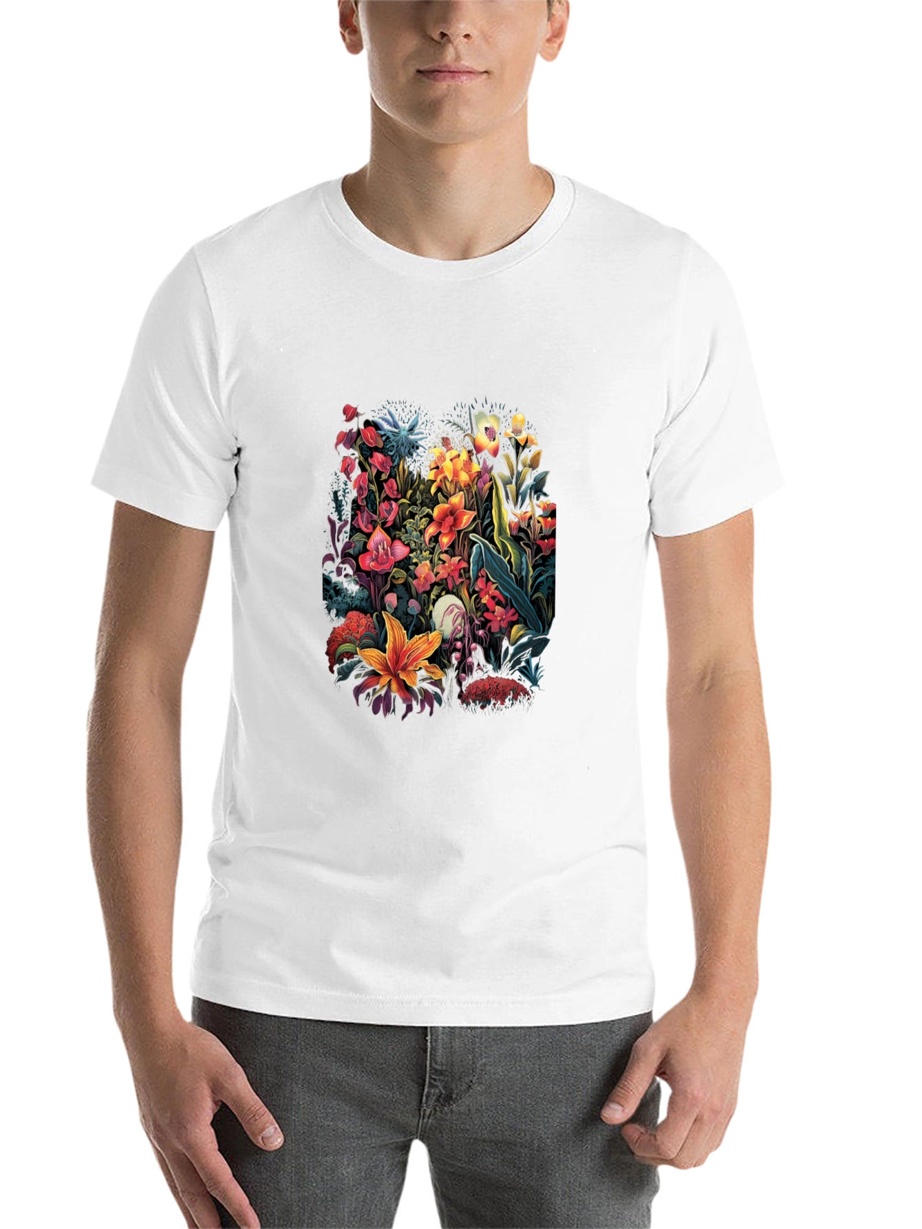 Black Floral Print T-Shirt - Botanical Design view 14