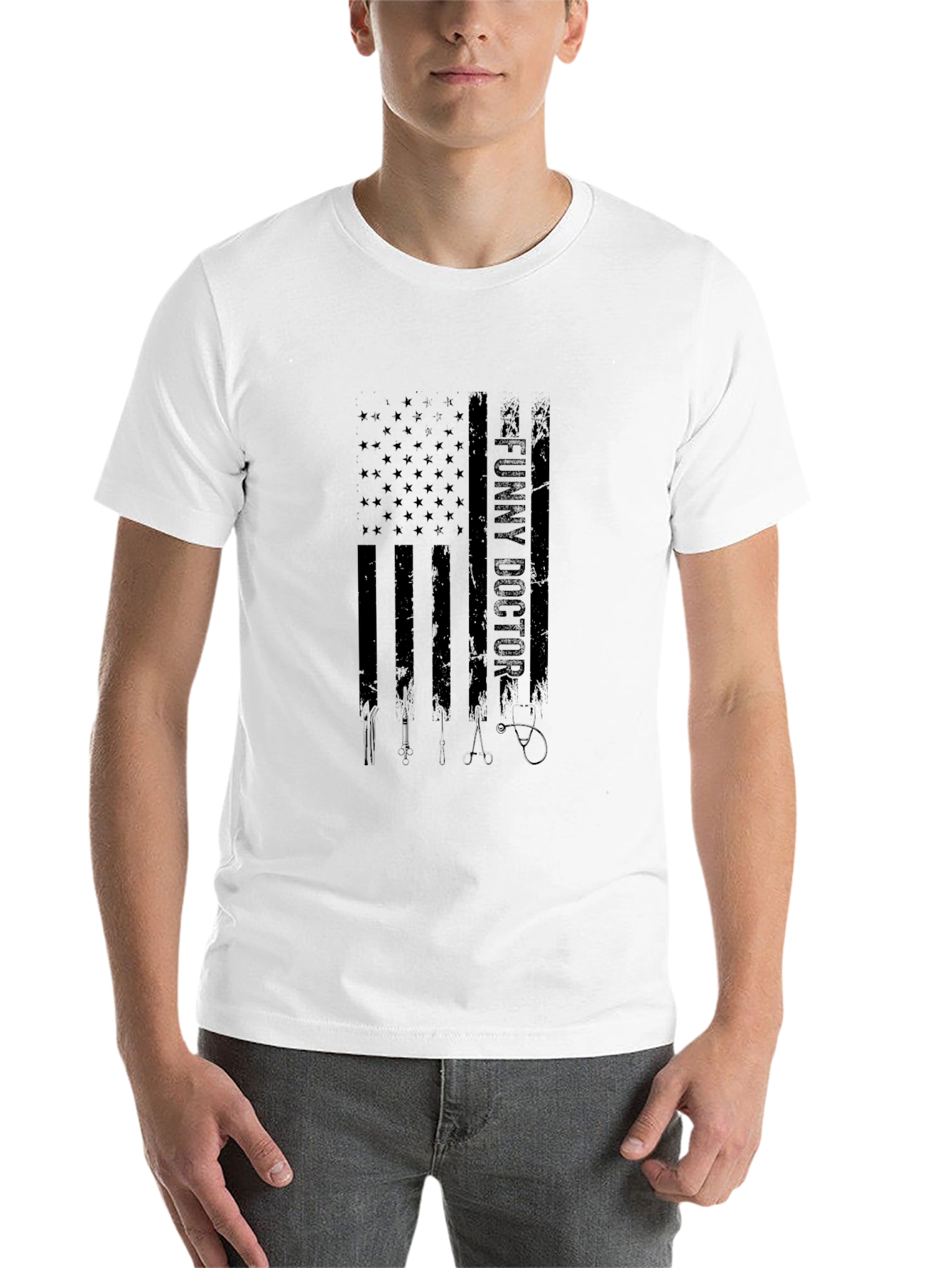 Black Funny Doctor American Flag Black T-Shirt view 14