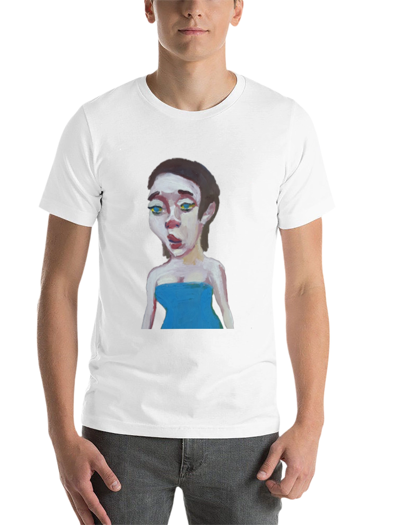 Black Painted Portrait Graphic Tee - Unique Art Shirt view 14