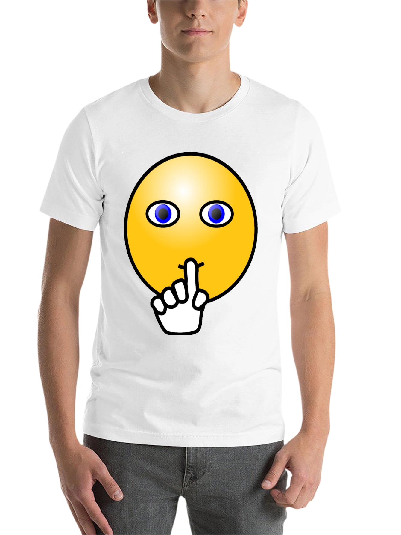 Black Shhh! Smiley Face Graphic Tee - Black Cotton T-Shirt view 14