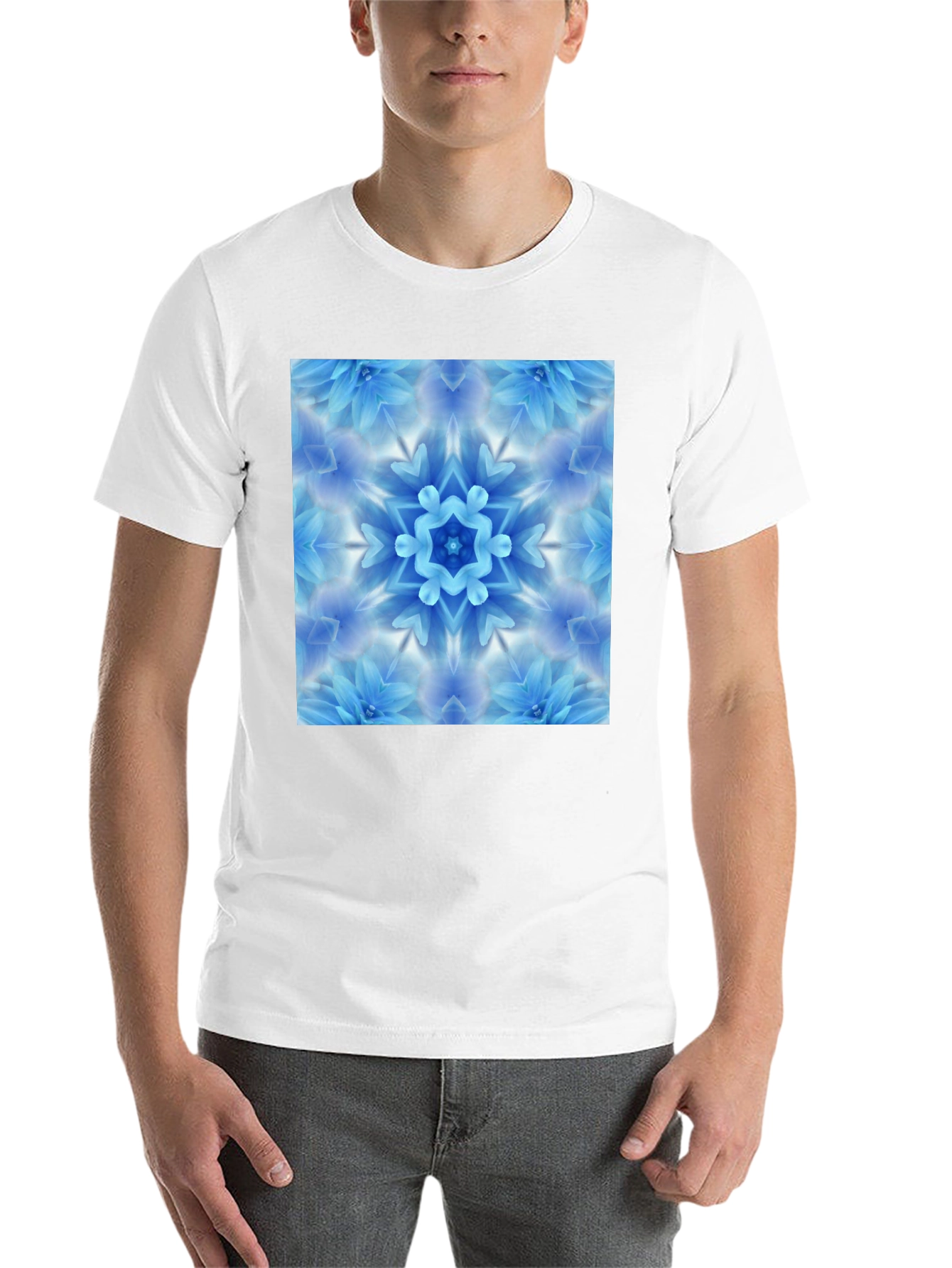 Black Black Tee with Blue Flower Mandala Graphic view 14