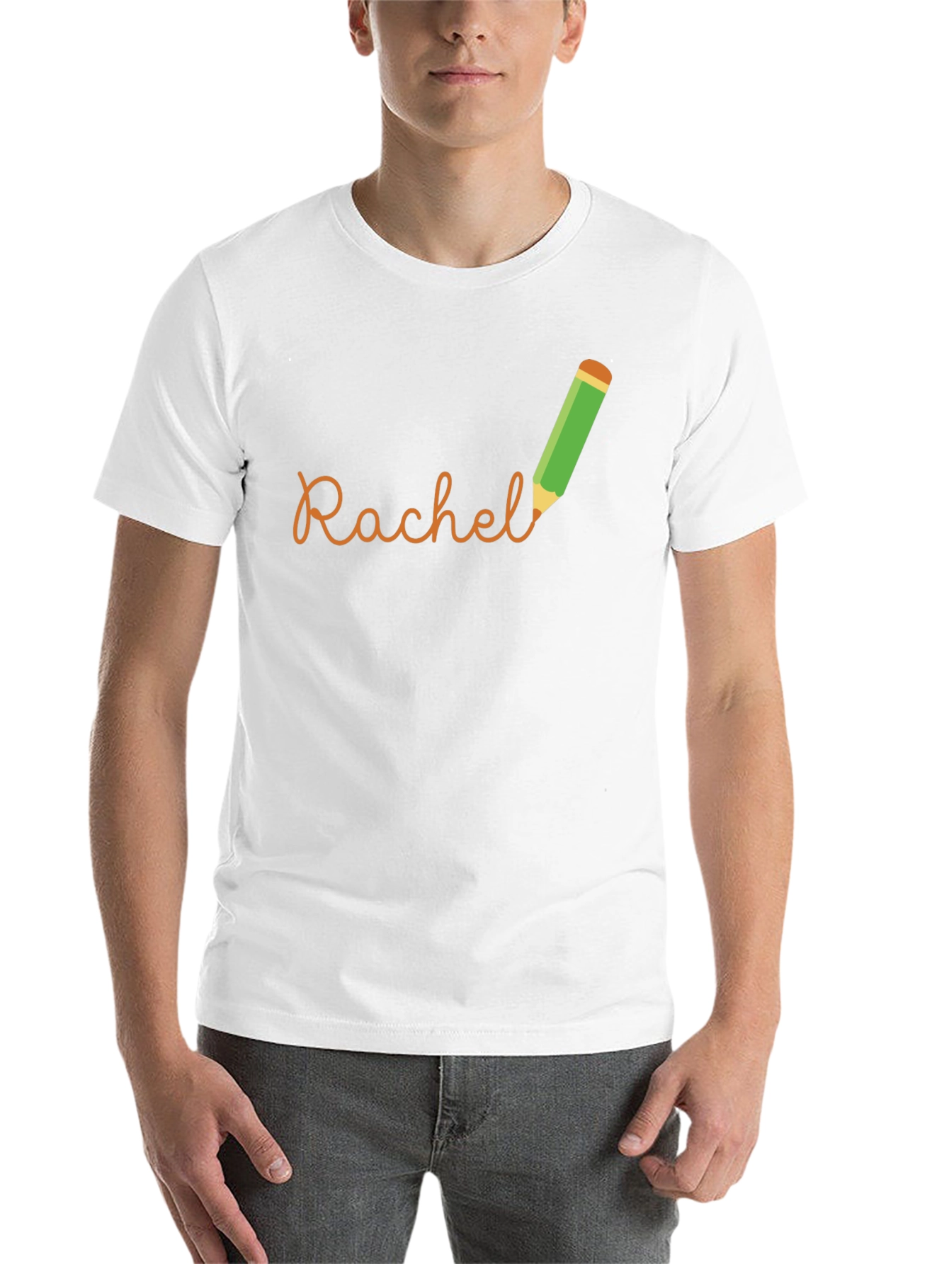 Black Personalized Rachel Pencil Name T-Shirt view 14