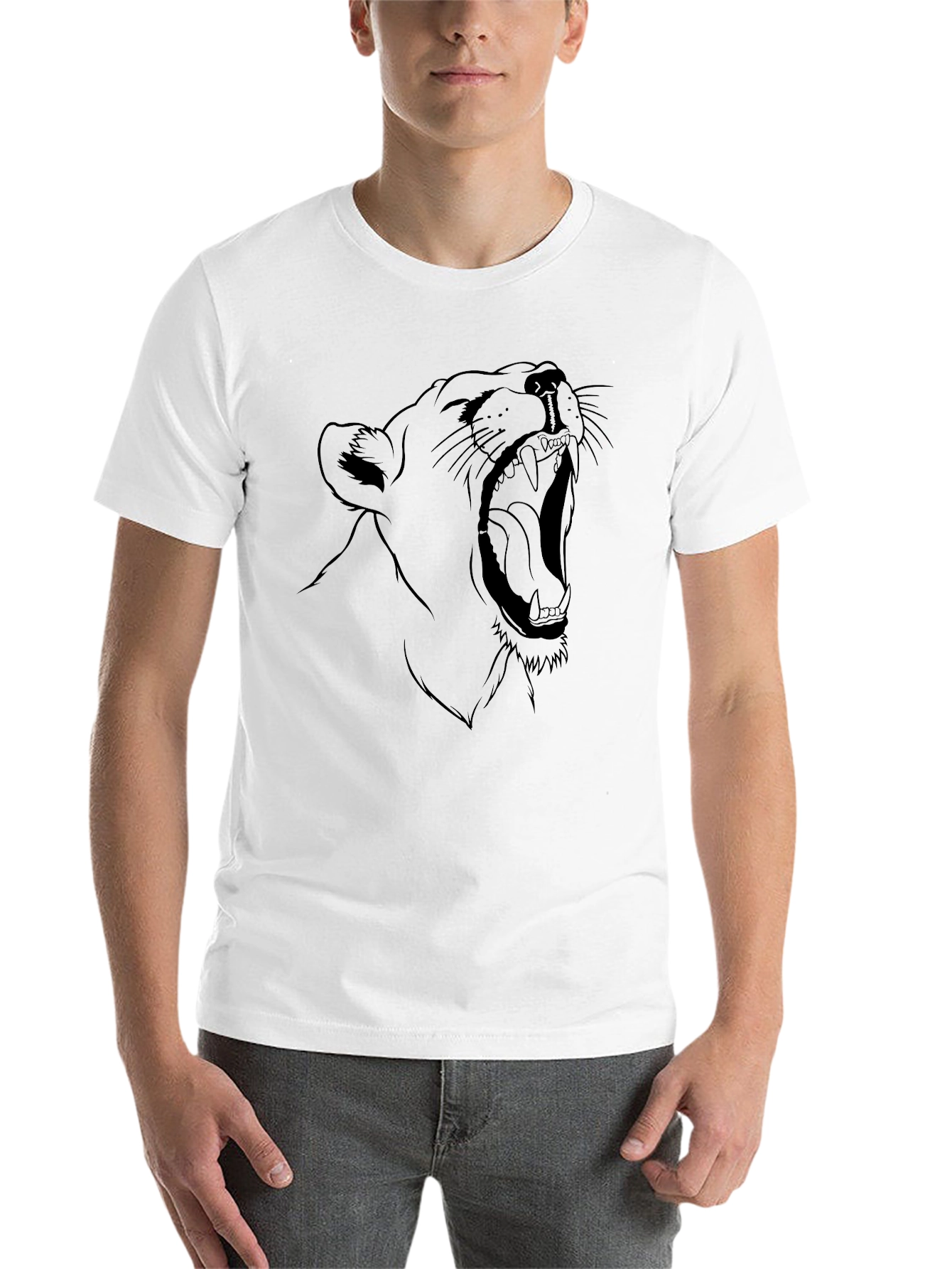 Black Roaring Lion Graphic Tee - Black Cotton T-Shirt view 14